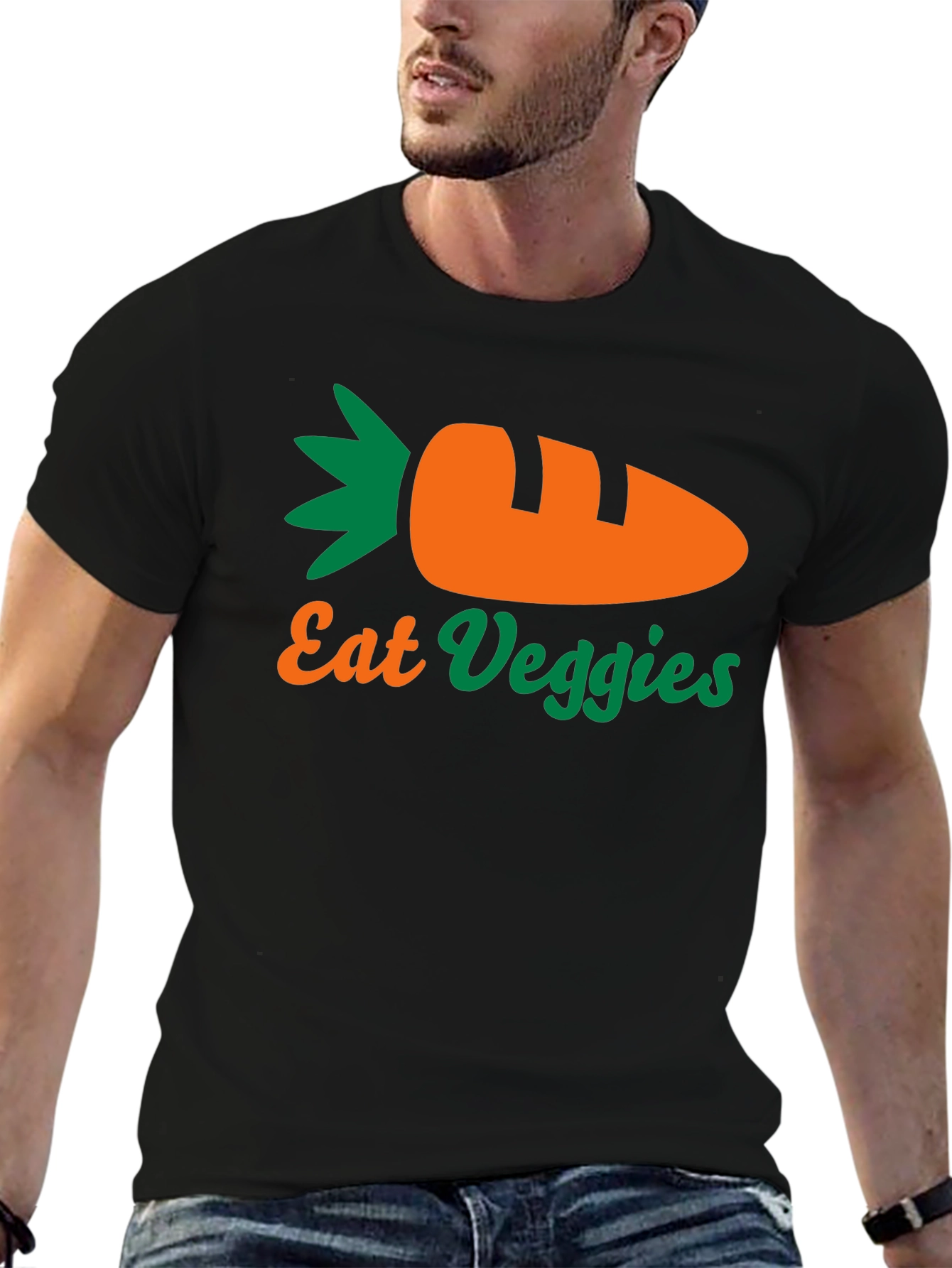 Eat Veggies T-Shirt - Black, Carrot Design - 6
