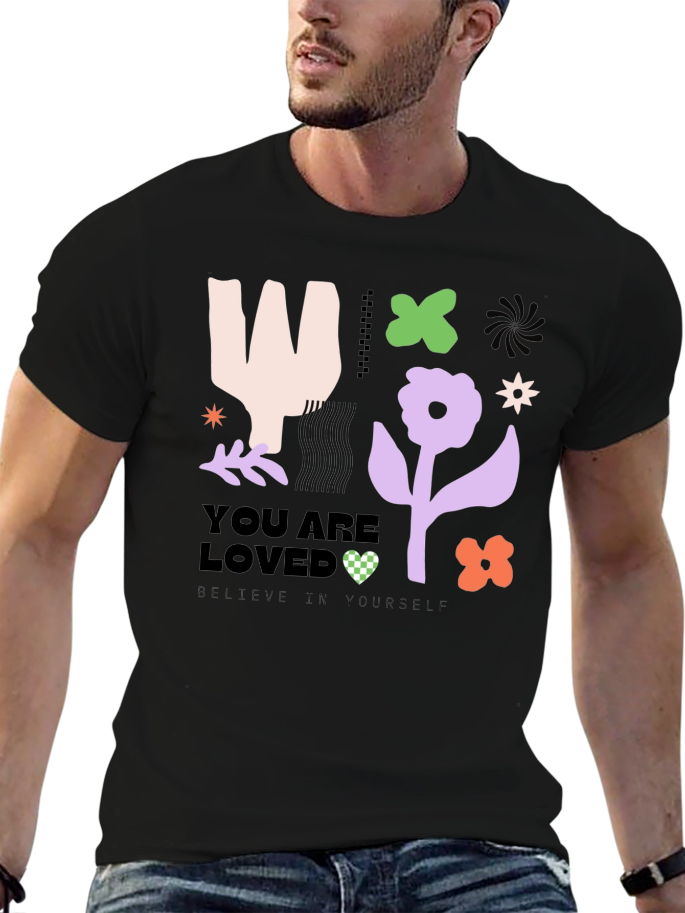 Black You are Loved Graphic Tee - Abstract Design view 6