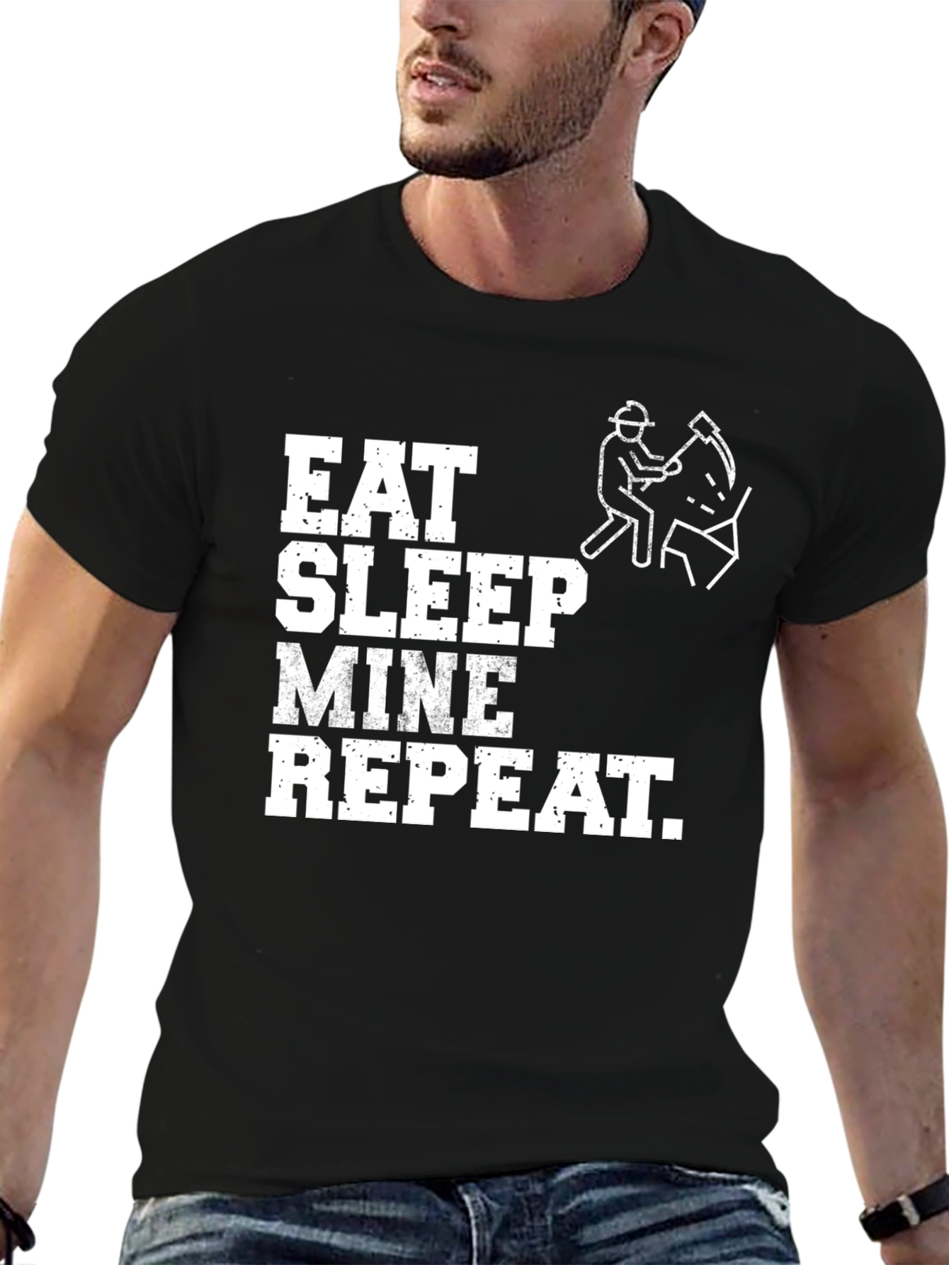 Black Eat Sleep Mine Repeat Graphic Tee - Black T-Shirt view 6