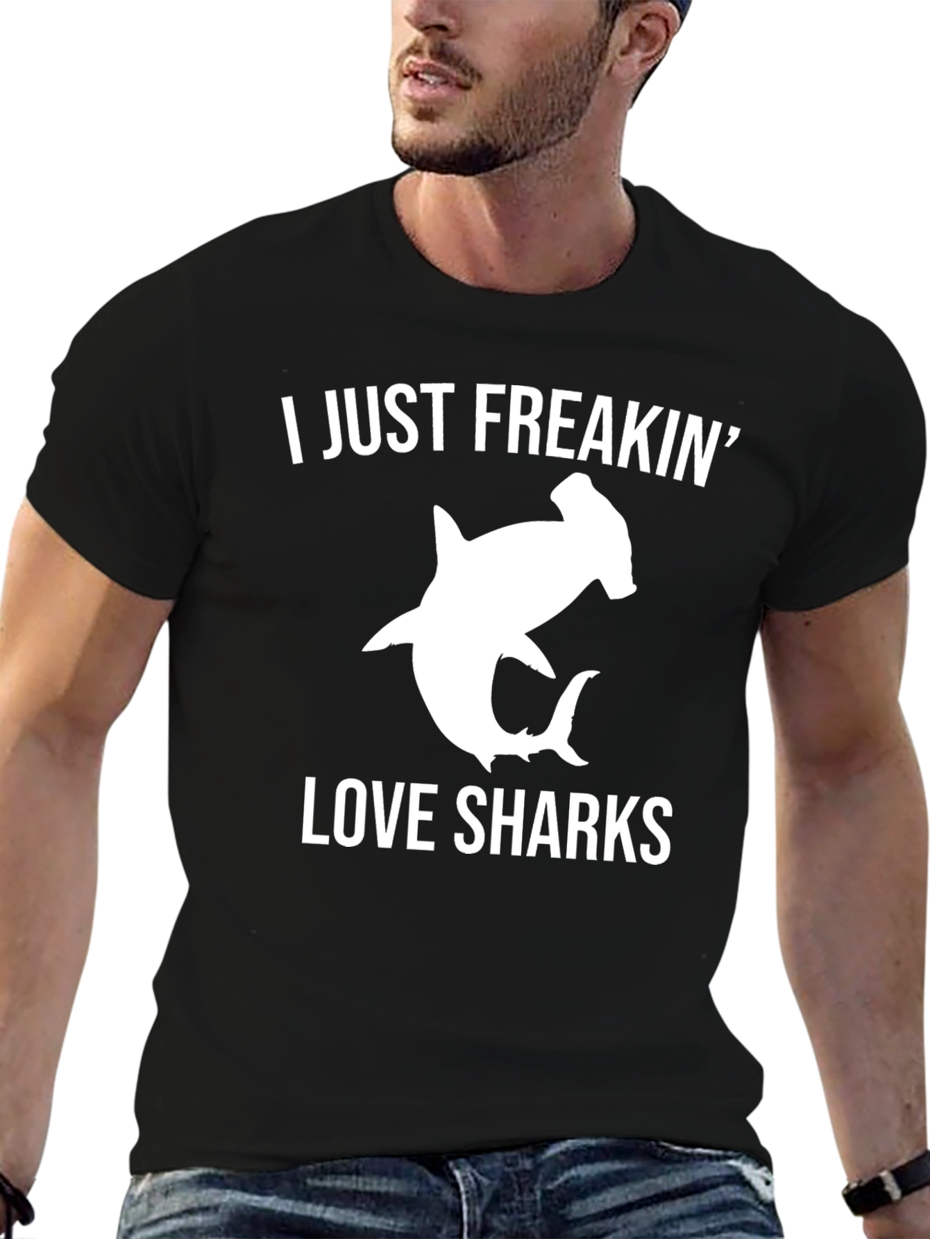 Black I Just Freakin' Love Sharks Graphic T-Shirt view 6