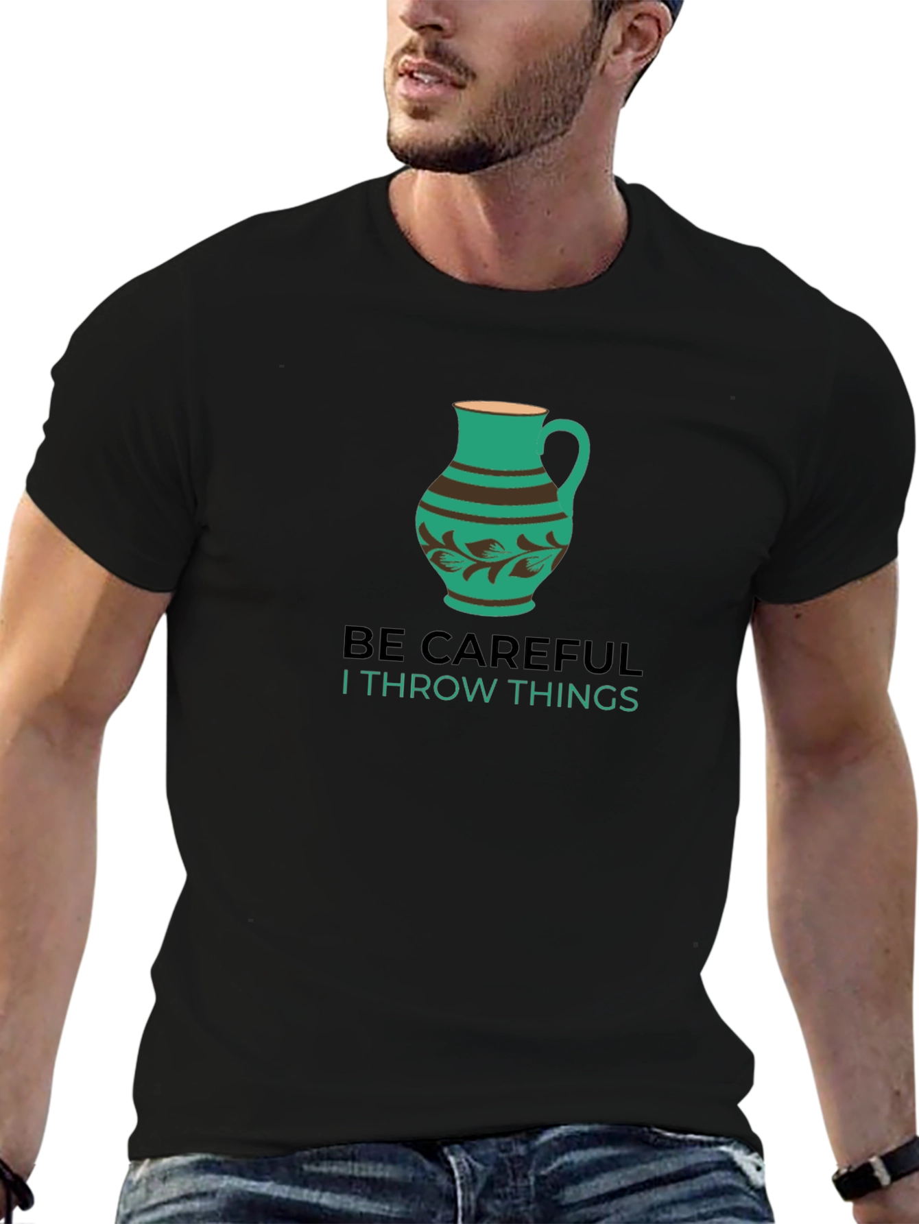 Black Be Careful Throwing Things T-Shirt view 6