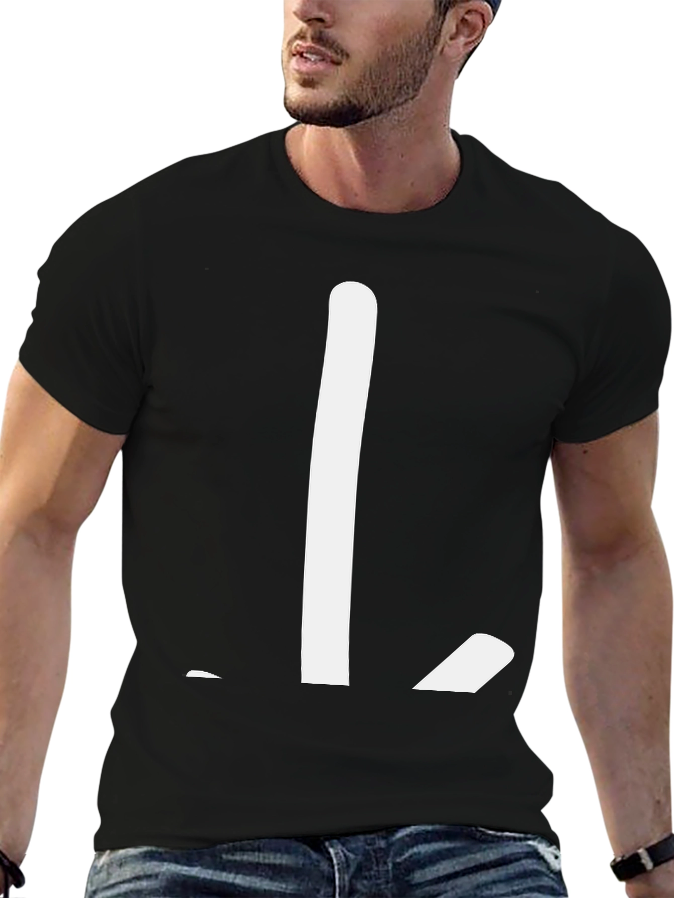 Black Minimalist "L" Graphic Black T-Shirt view 6