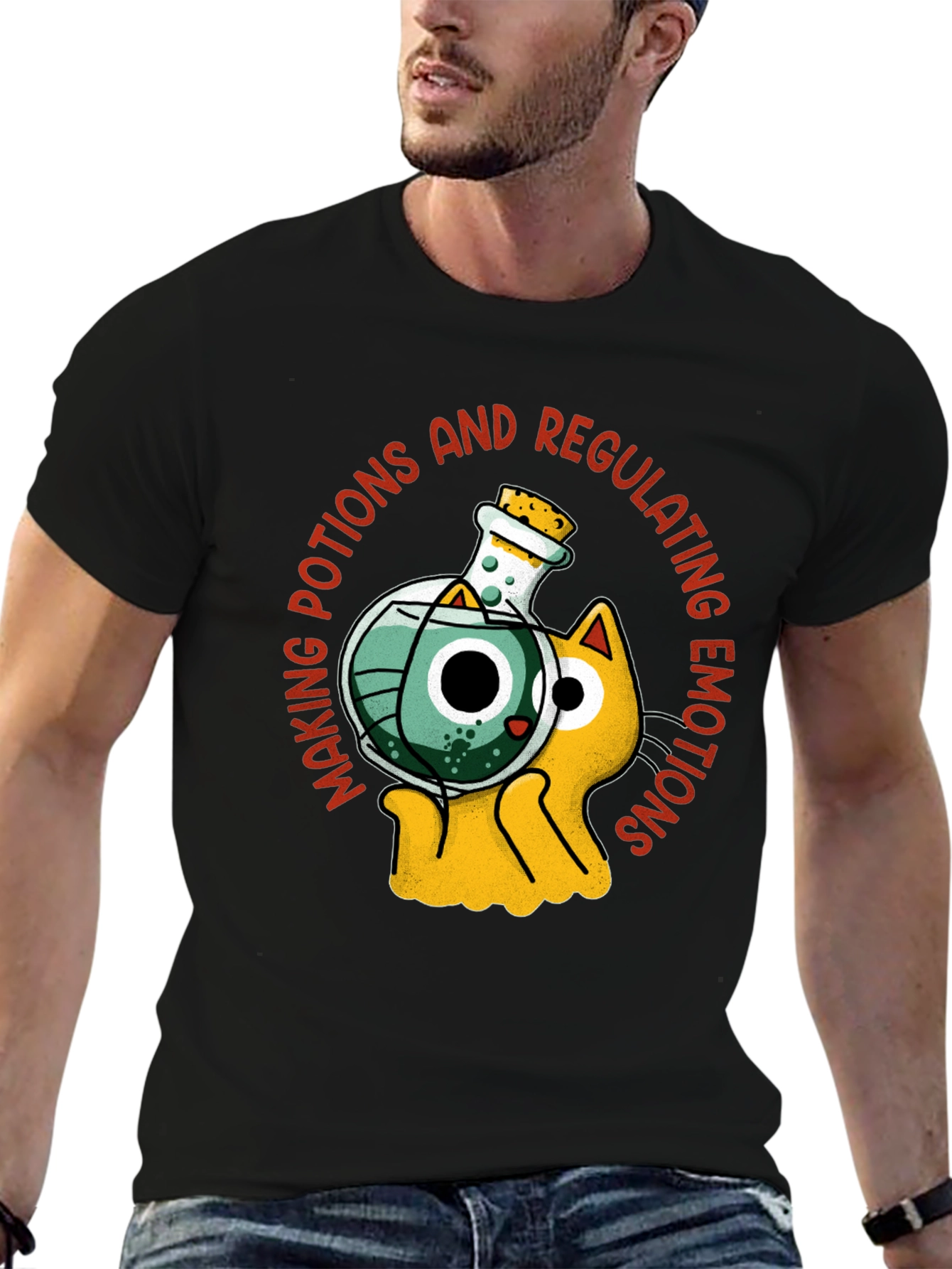 Black Potion Cat T-Shirt - Making Potions and Regulating Emotions view 6