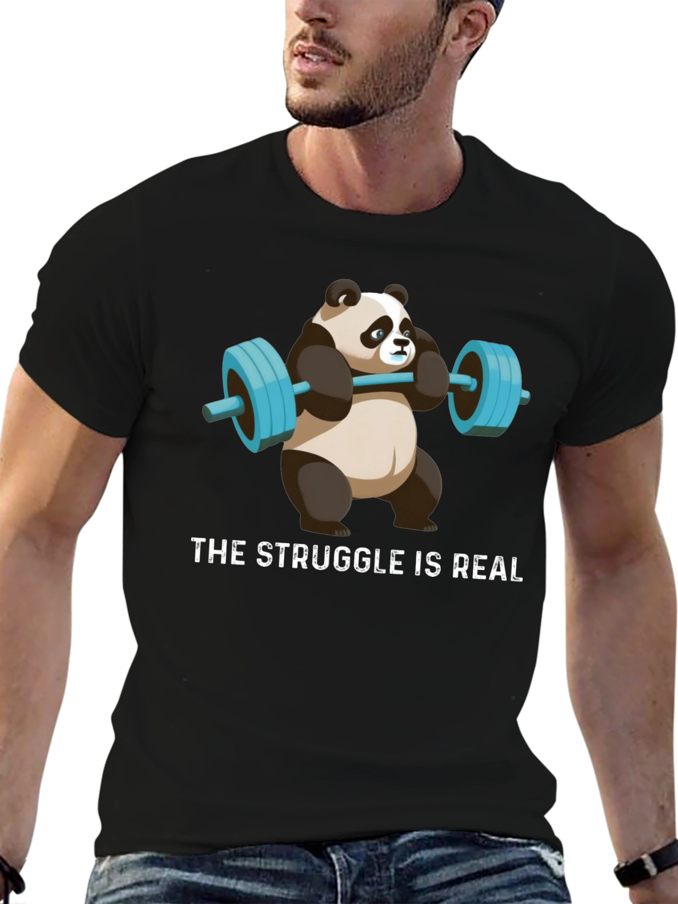 Black Weightlifting Panda T-Shirt - Funny Gym Apparel view 6