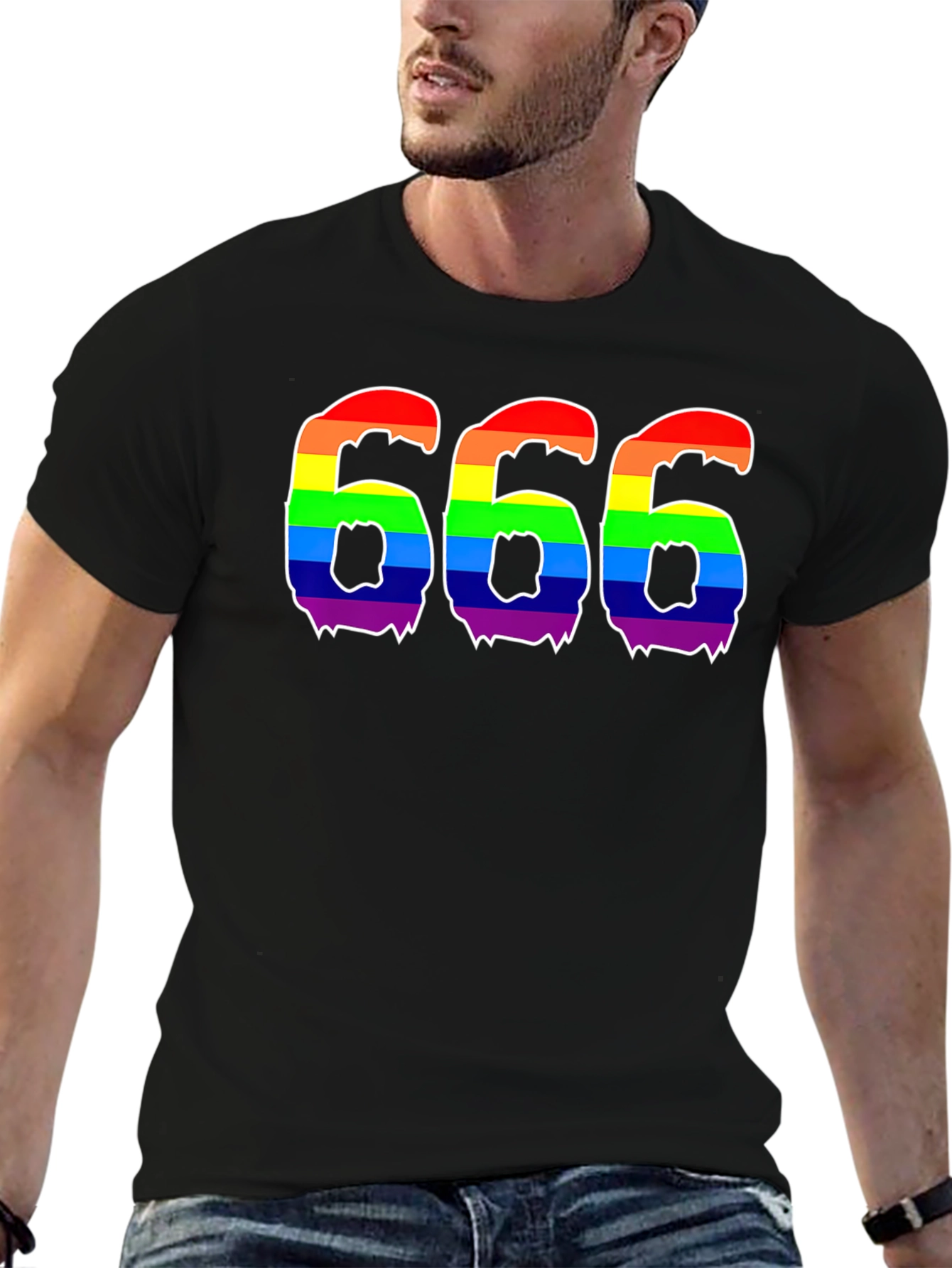 Black Rainbow 666 Graphic T-Shirt - Black Tee view 6