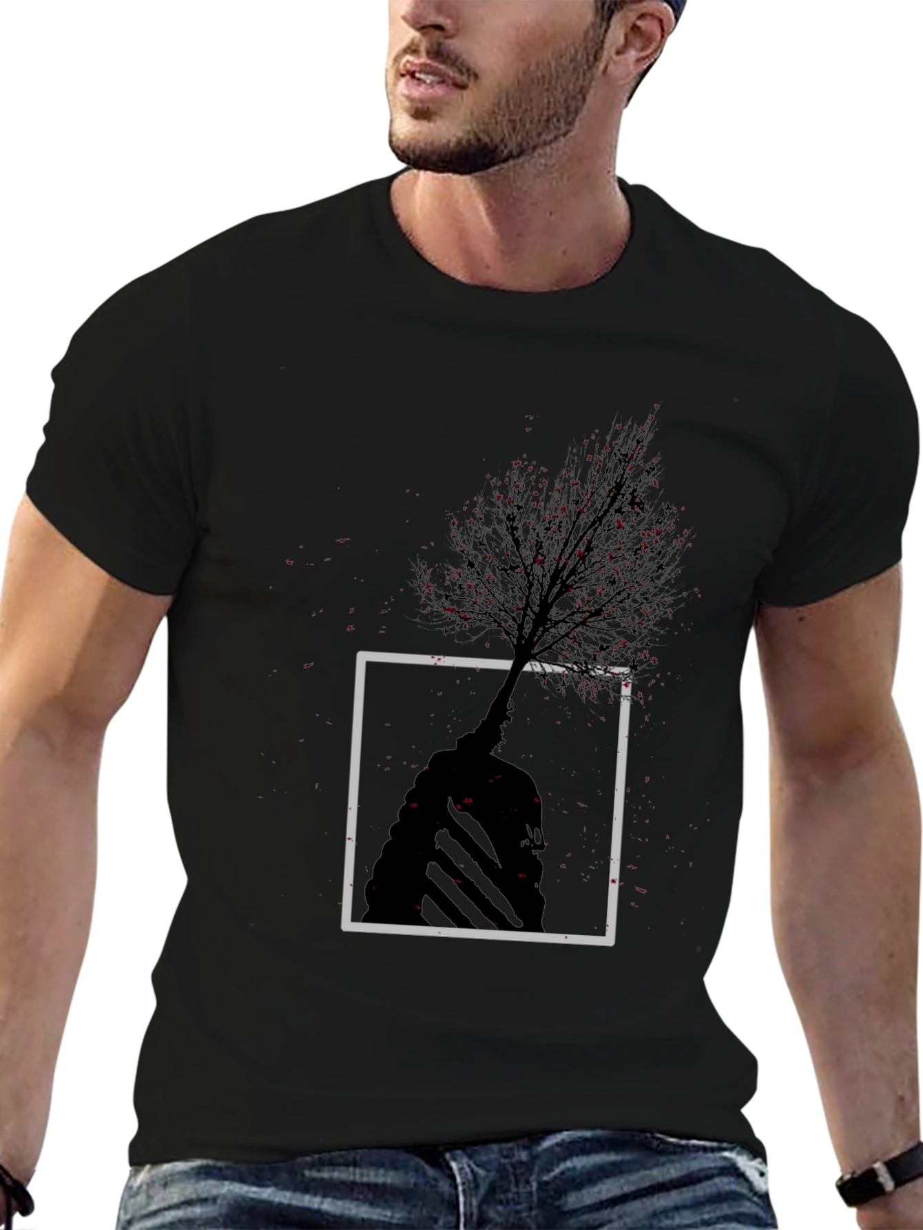 Black Abstract Tree Graphic Tee - Modern Style view 6
