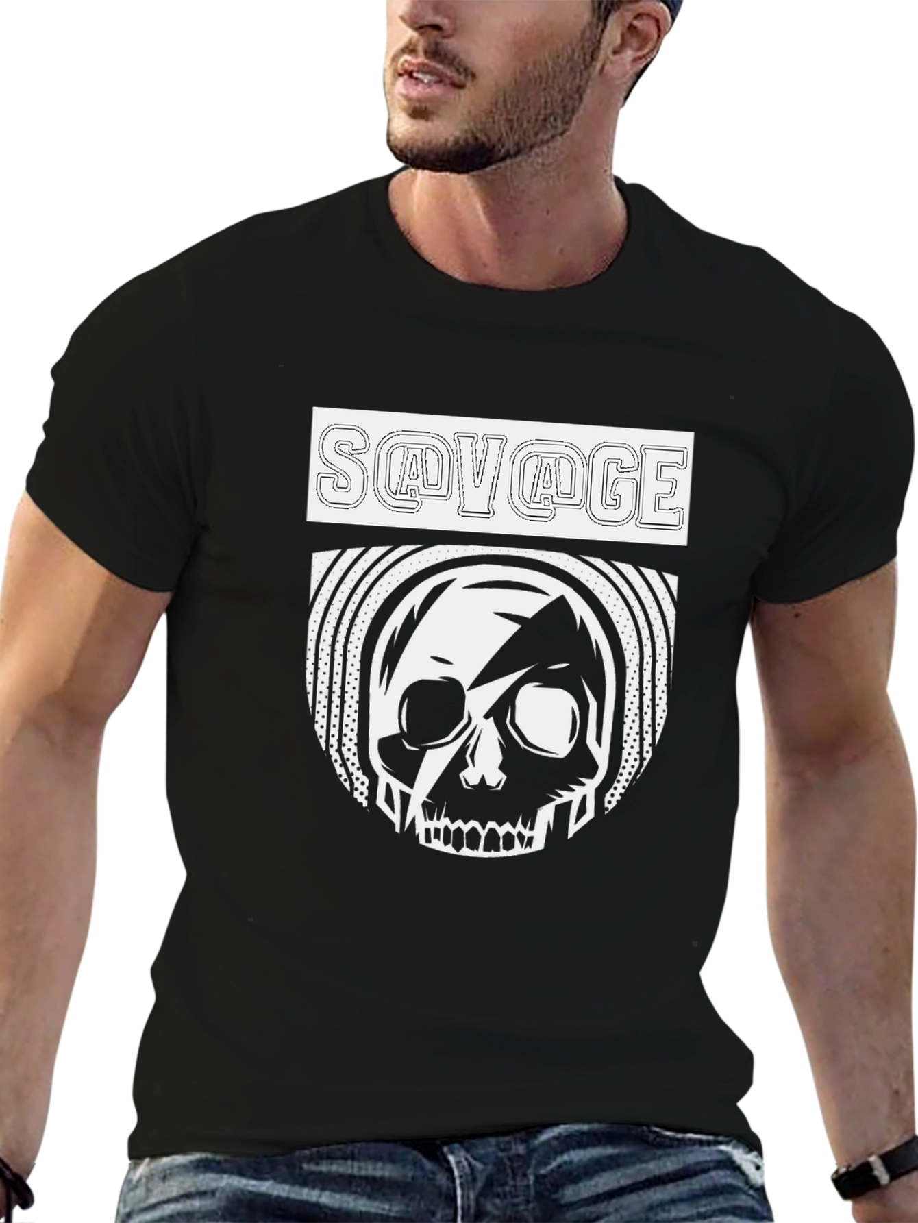 Black Savage Skull Graphic Print Tee - Bold Streetwear Style view 6