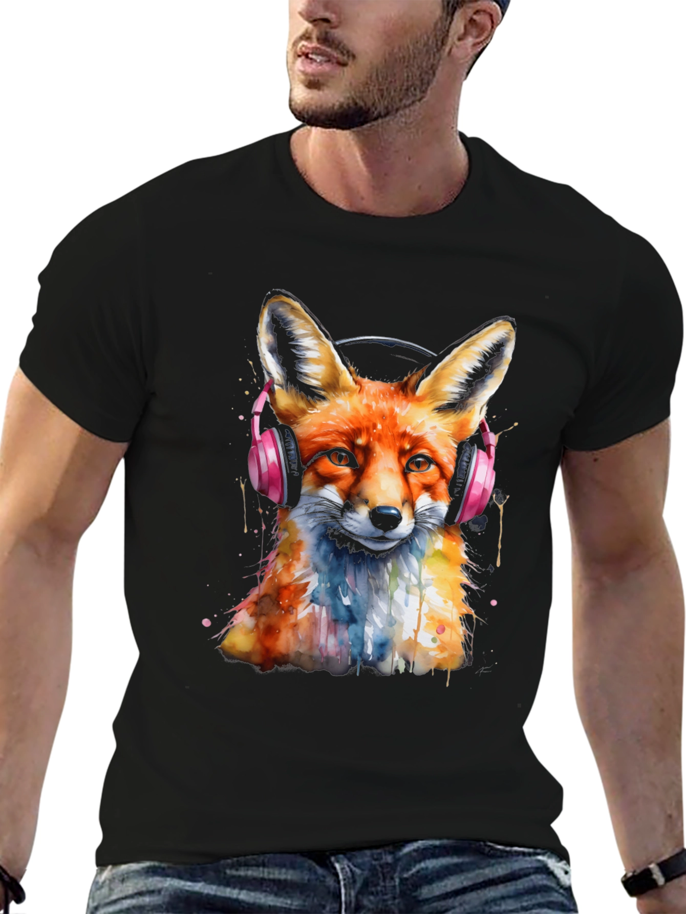 Black Fox Headphone Graphic Tee view 6