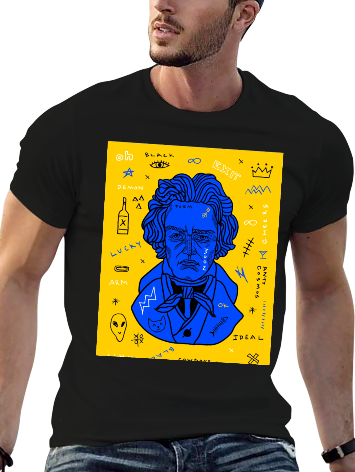 Black Abstract Art Graphic Print T-Shirt view 6