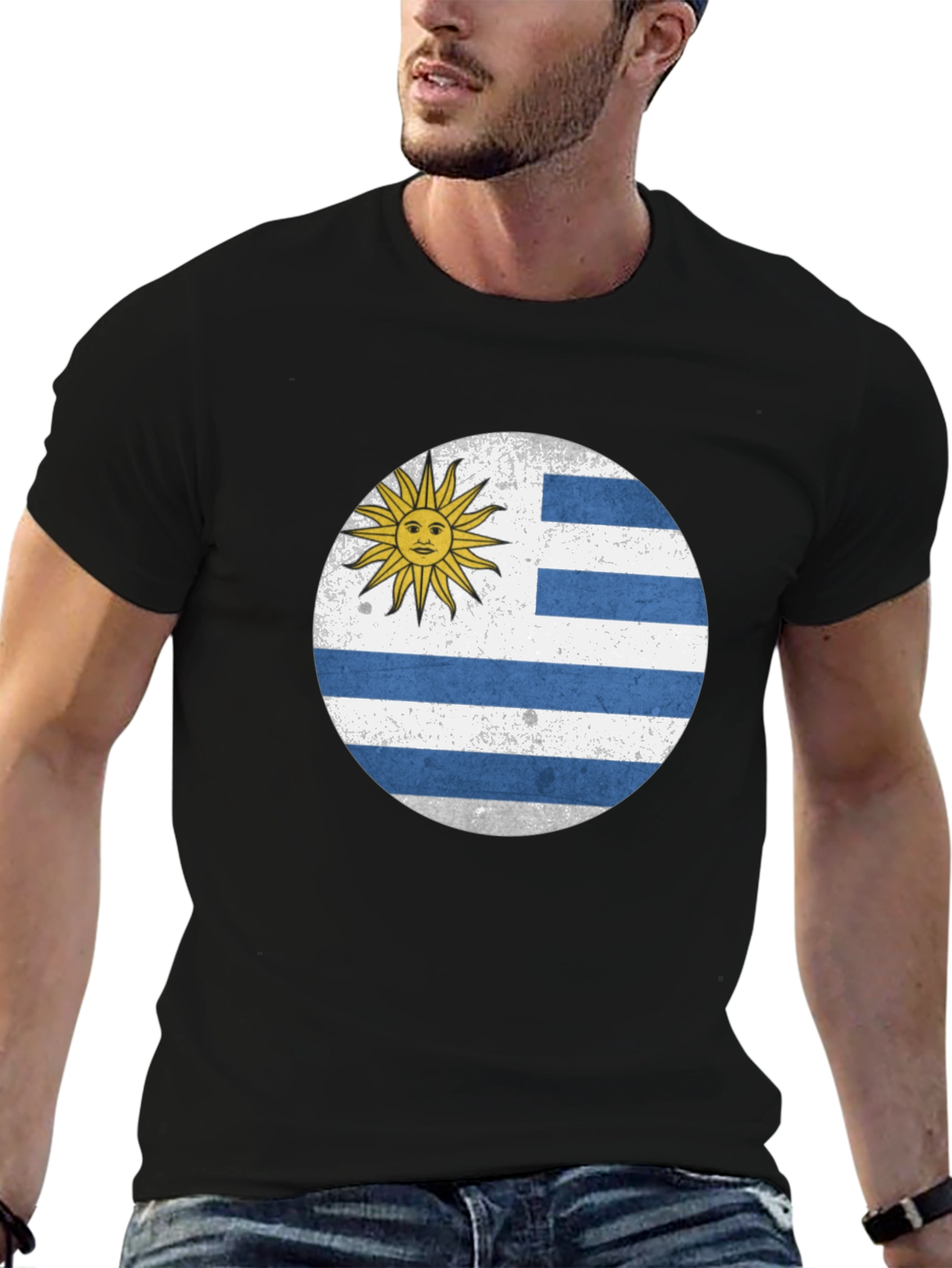 Black Uruguay Flag T-Shirt - Black Graphic Tee view 6