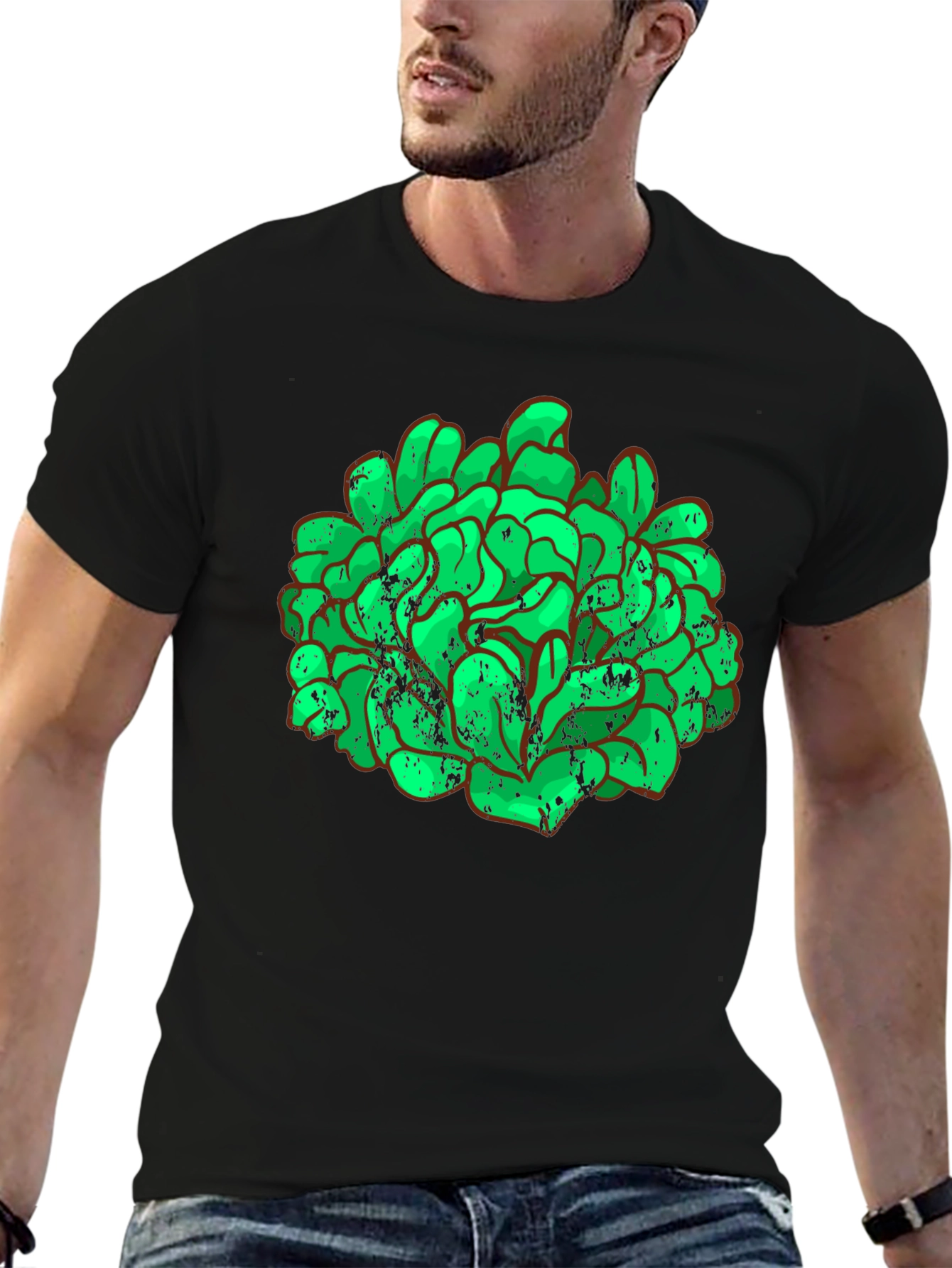 Black Green Brain Graphic Black Tee view 6