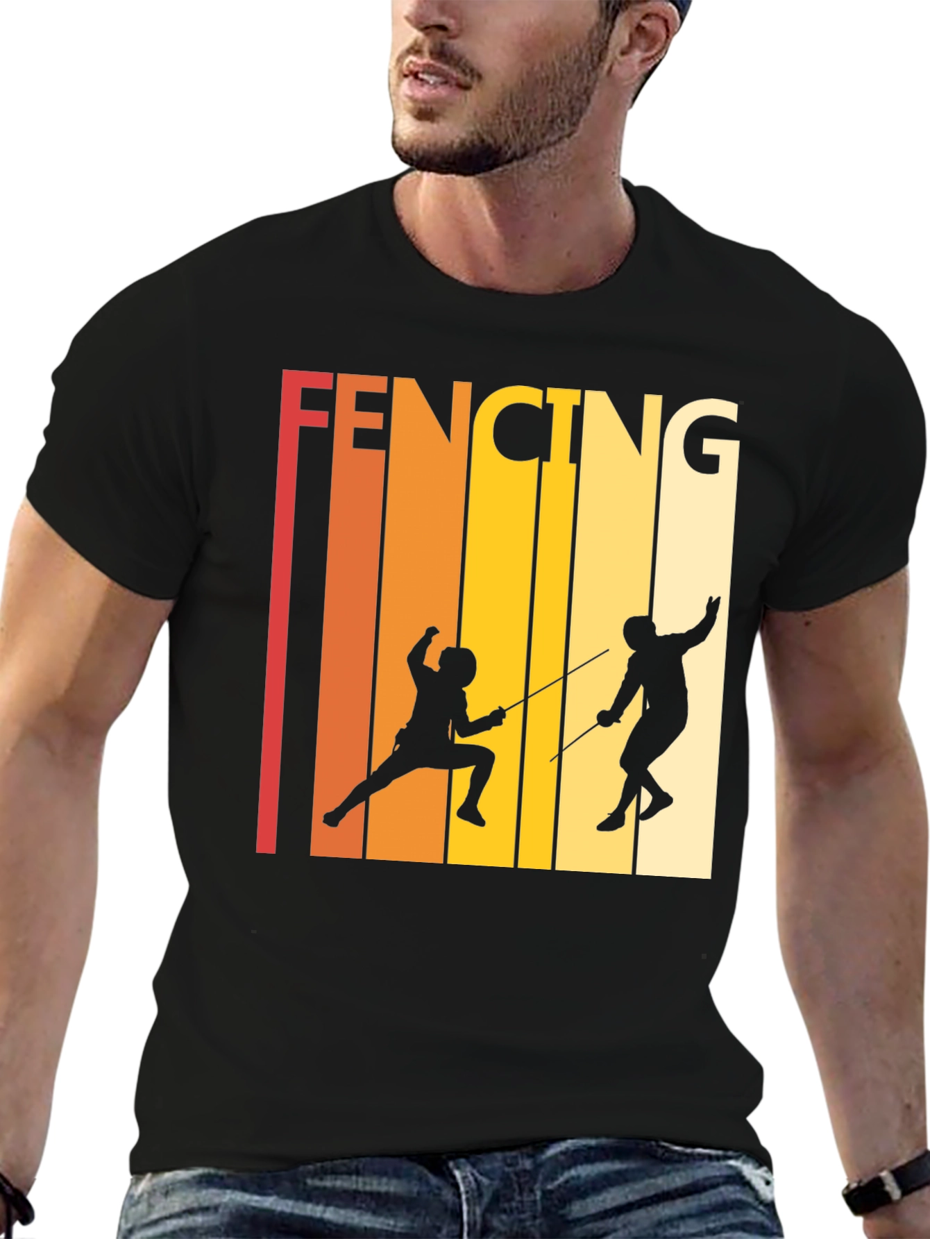 Black Retro Fencing T-Shirt - Black Cotton Tee view 6
