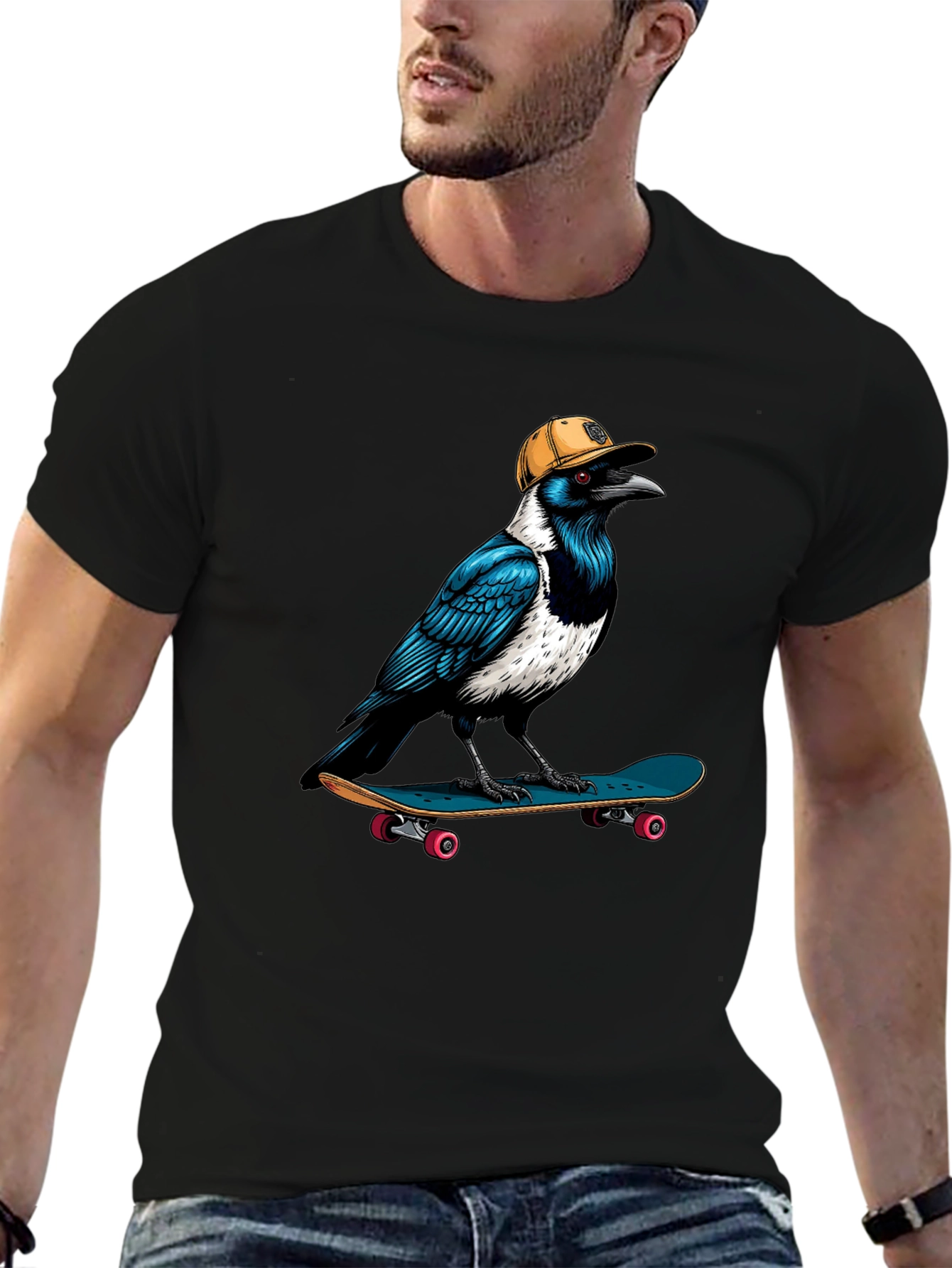 Black Cool Crow Skateboard T-Shirt view 6