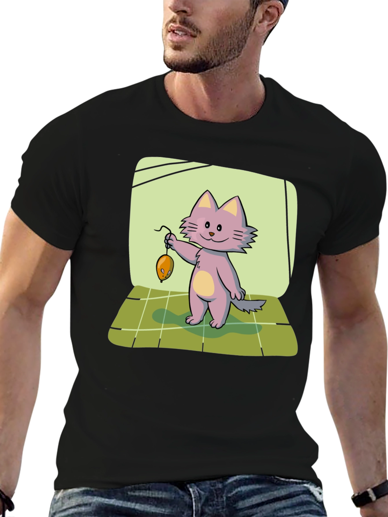 Black Cute Cat & Mouse Graphic T-Shirt view 6