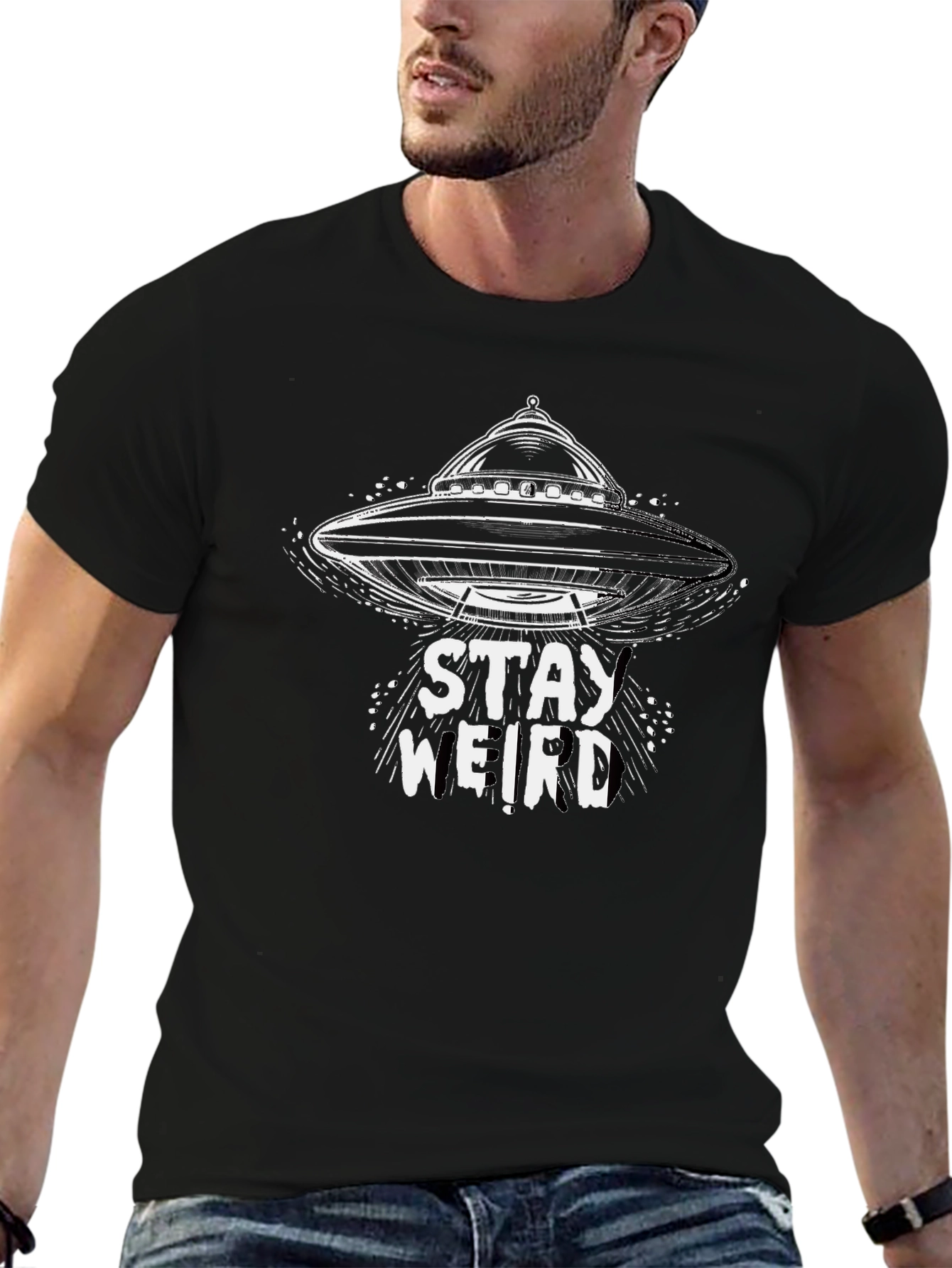 Black Stay Weird UFO Graphic Tee - Black view 6