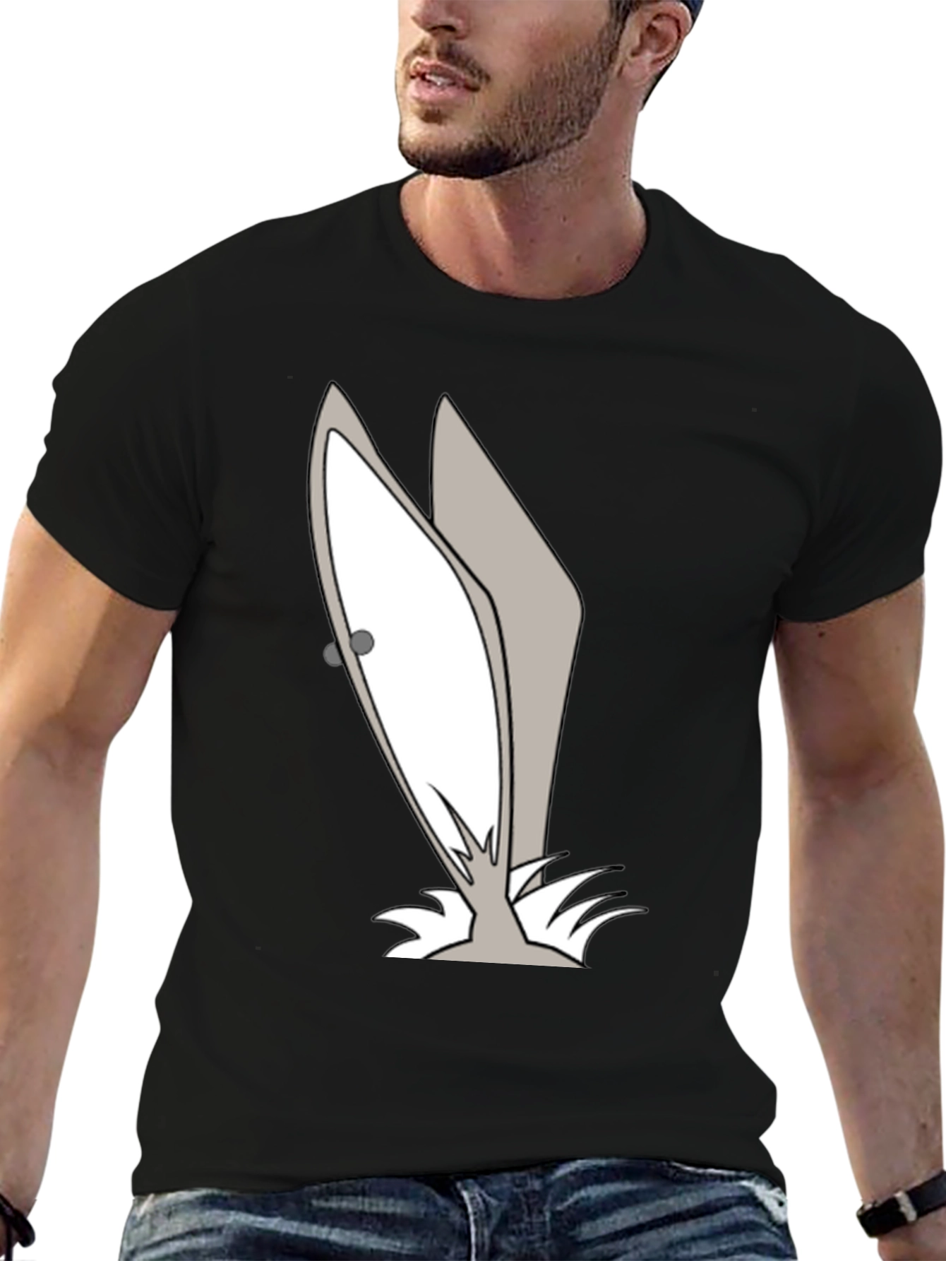 Black Funny Cartoon Bunny Ears Graphic Tee view 6
