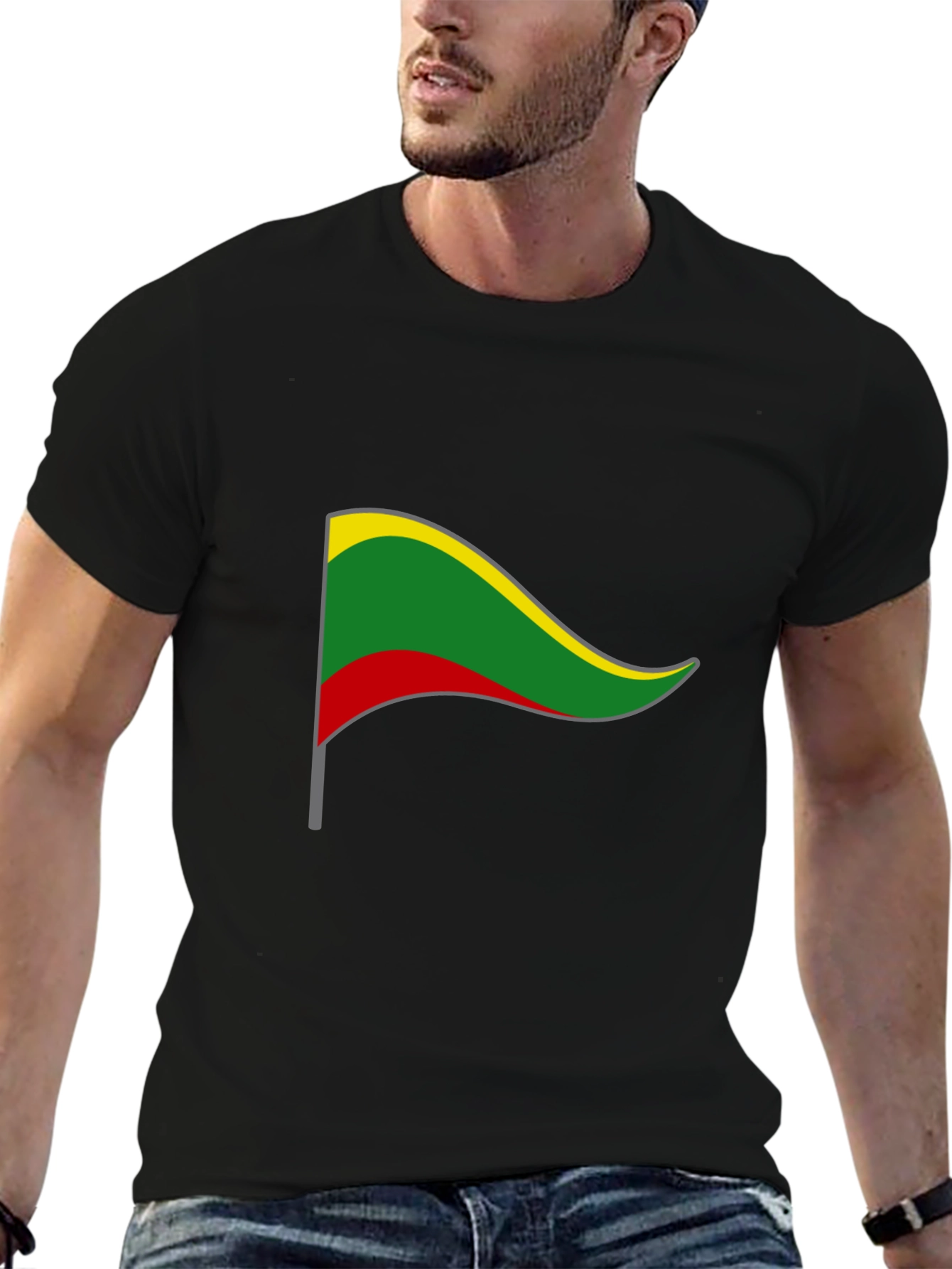 Black Lithuania Flag Graphic Tee - Black Short Sleeve T-Shirt view 6