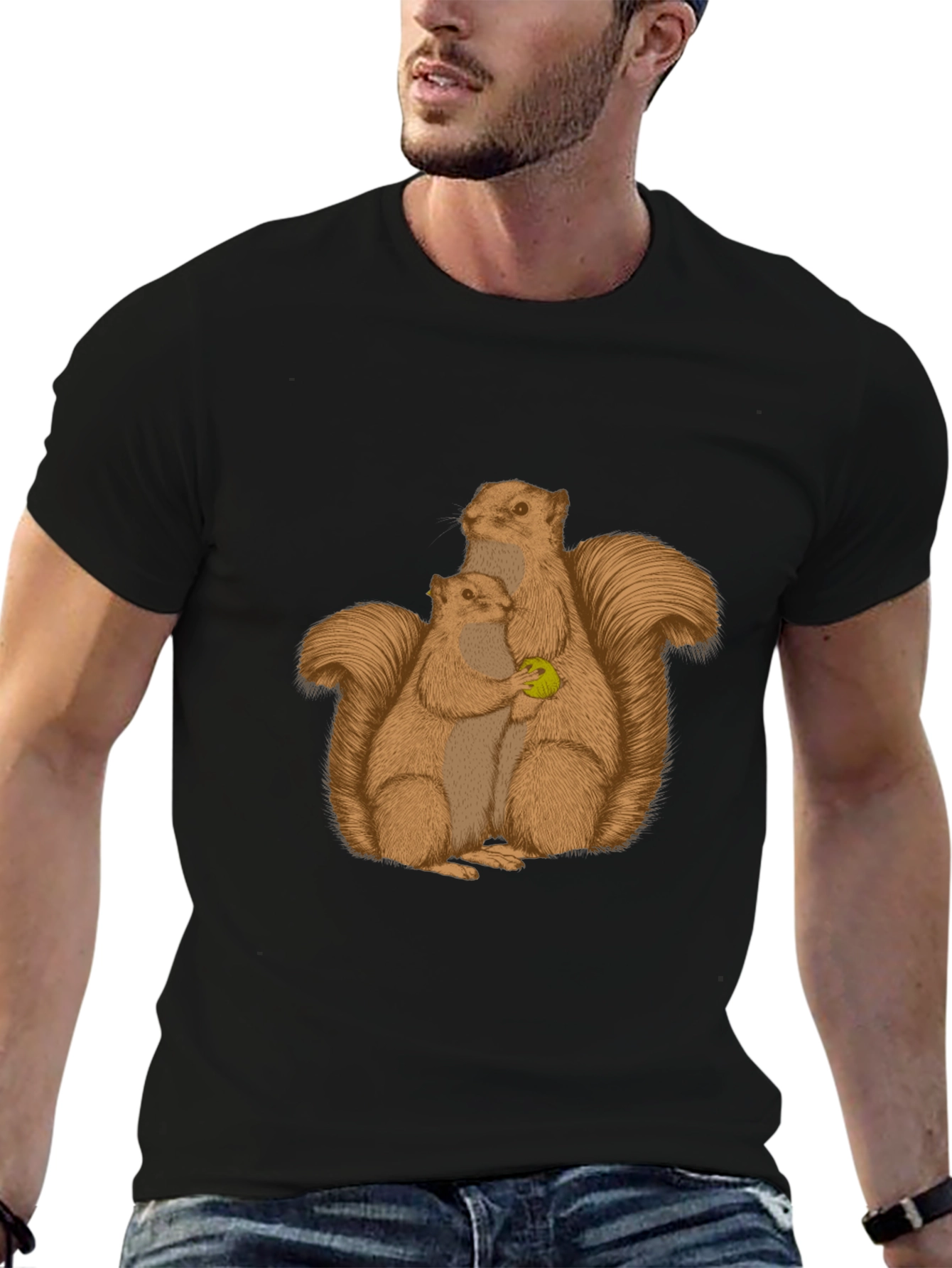 Black Squirrel Family Graphic Tee - Black Cotton Blend view 6