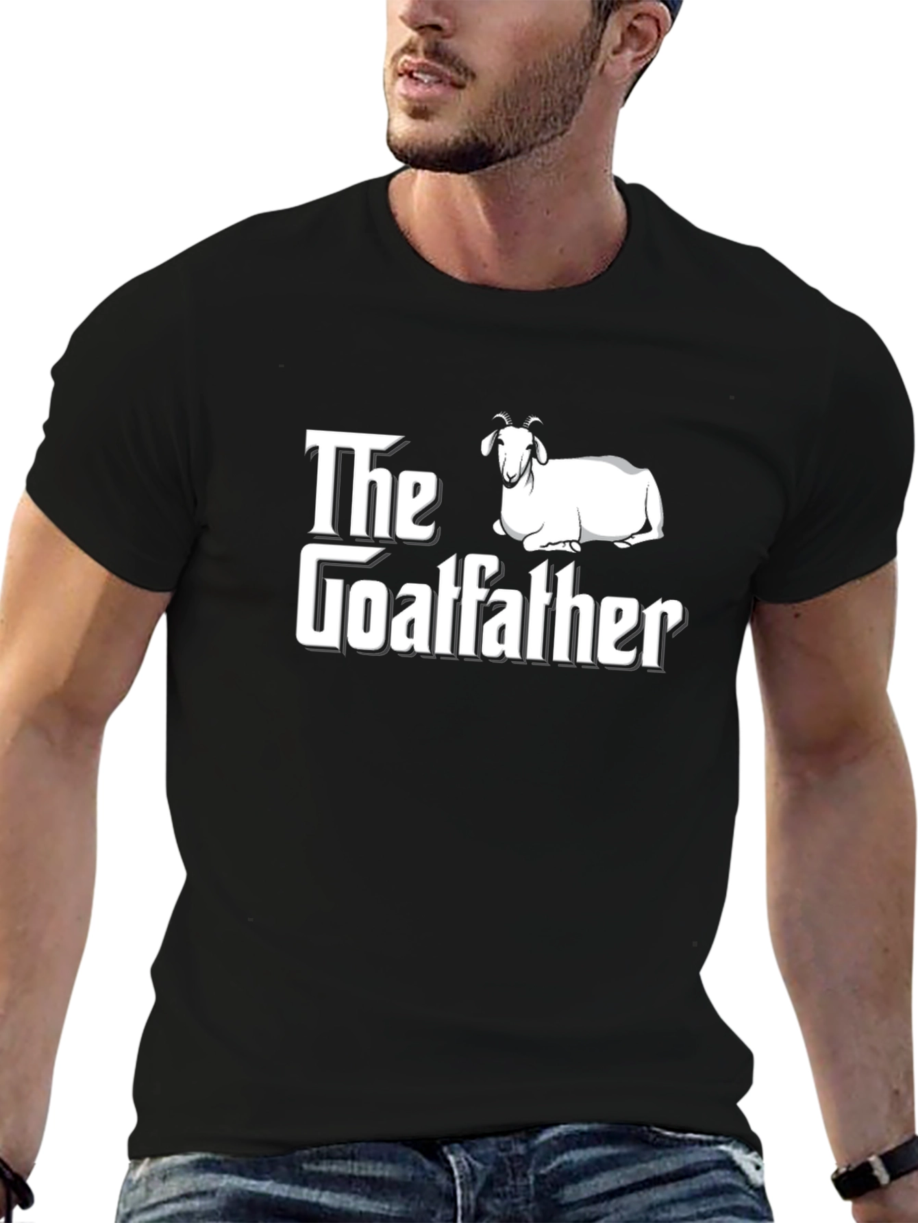 Black The Goatfather Funny Graphic T-Shirt view 6