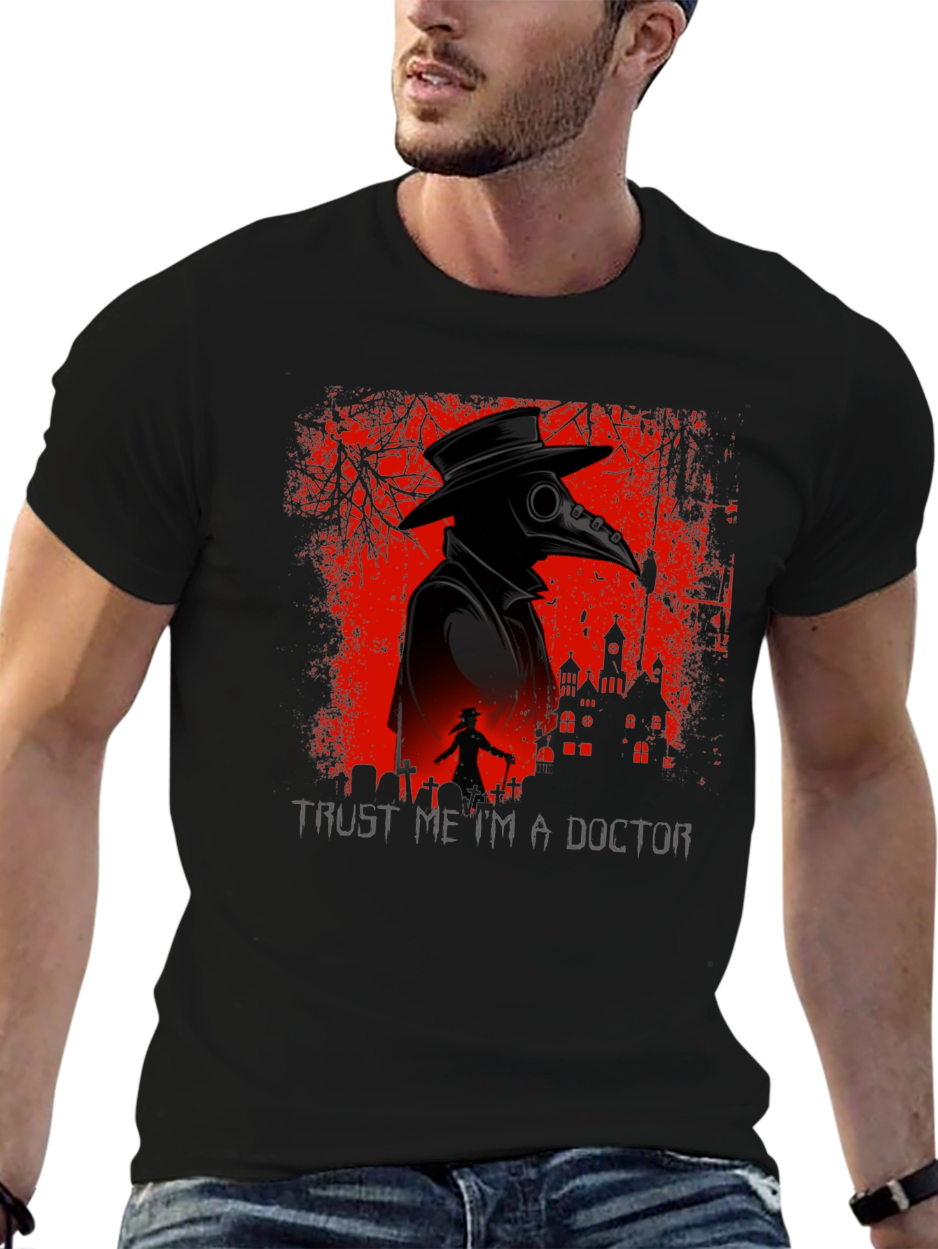 Black Plague Doctor Graphic Tee - Trust Me I'm a Doctor T-Shirt view 6