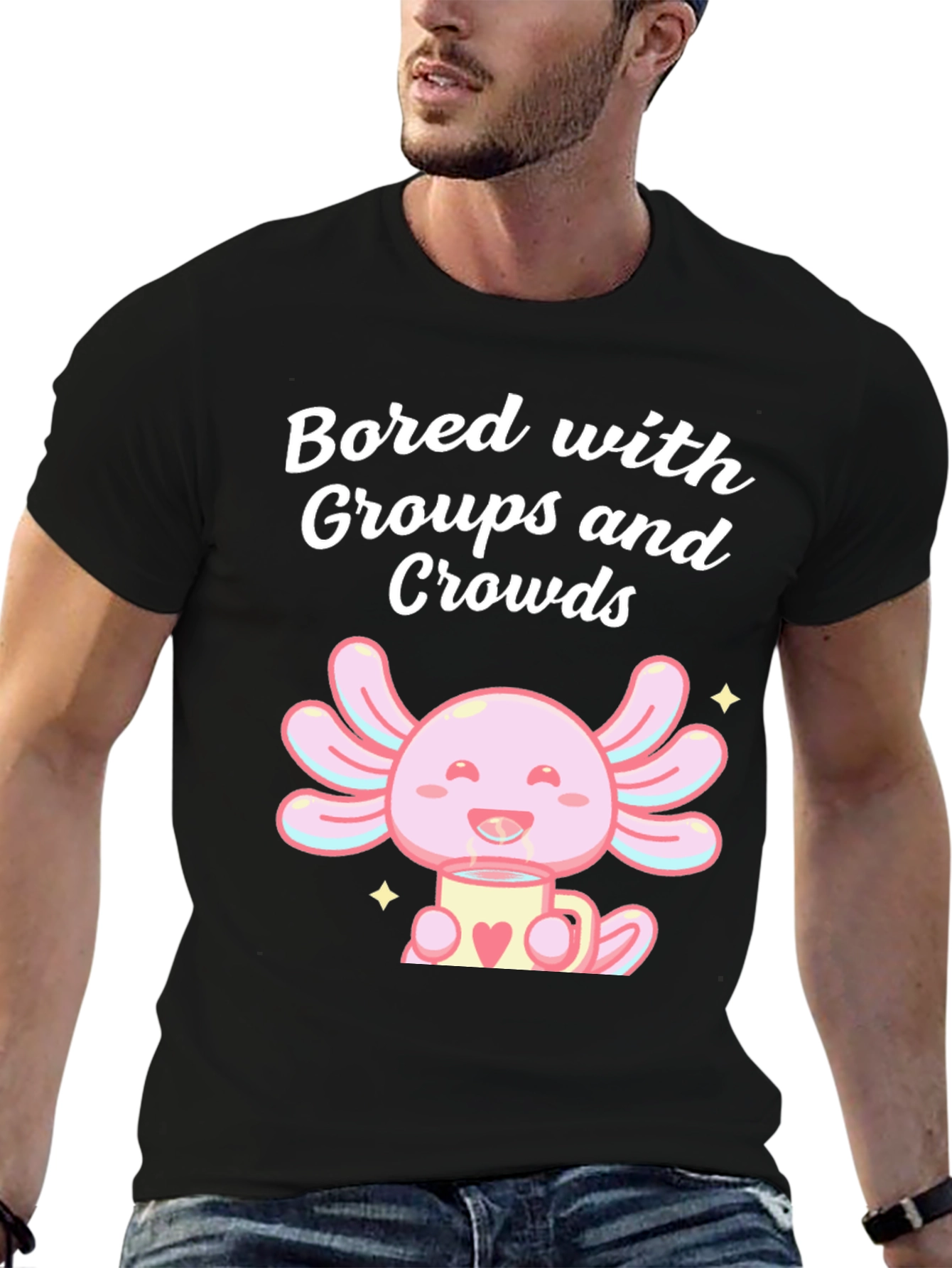 Black Bored Axolotl T-Shirt - Introvert Humor view 6
