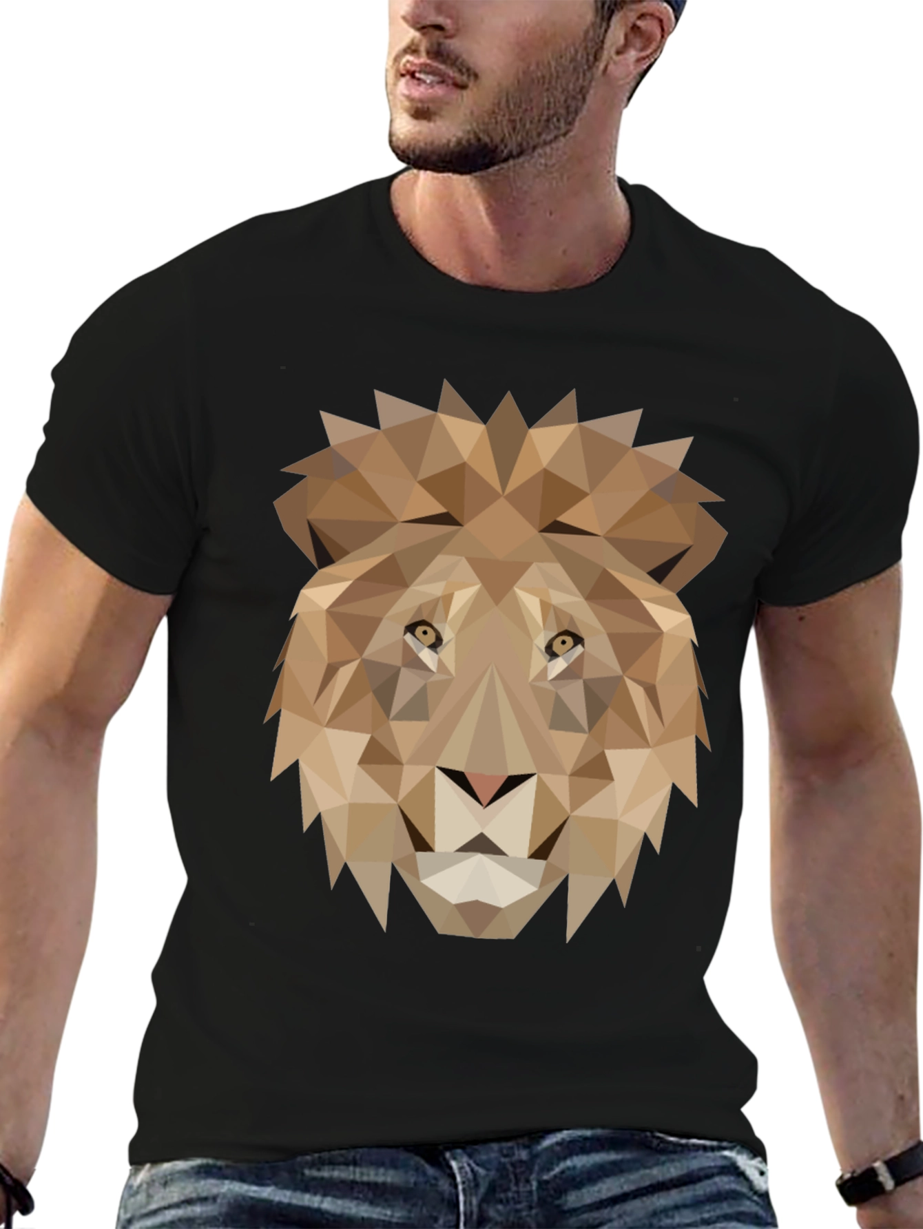 Black Geometric Lion Graphic Tee - Black view 6