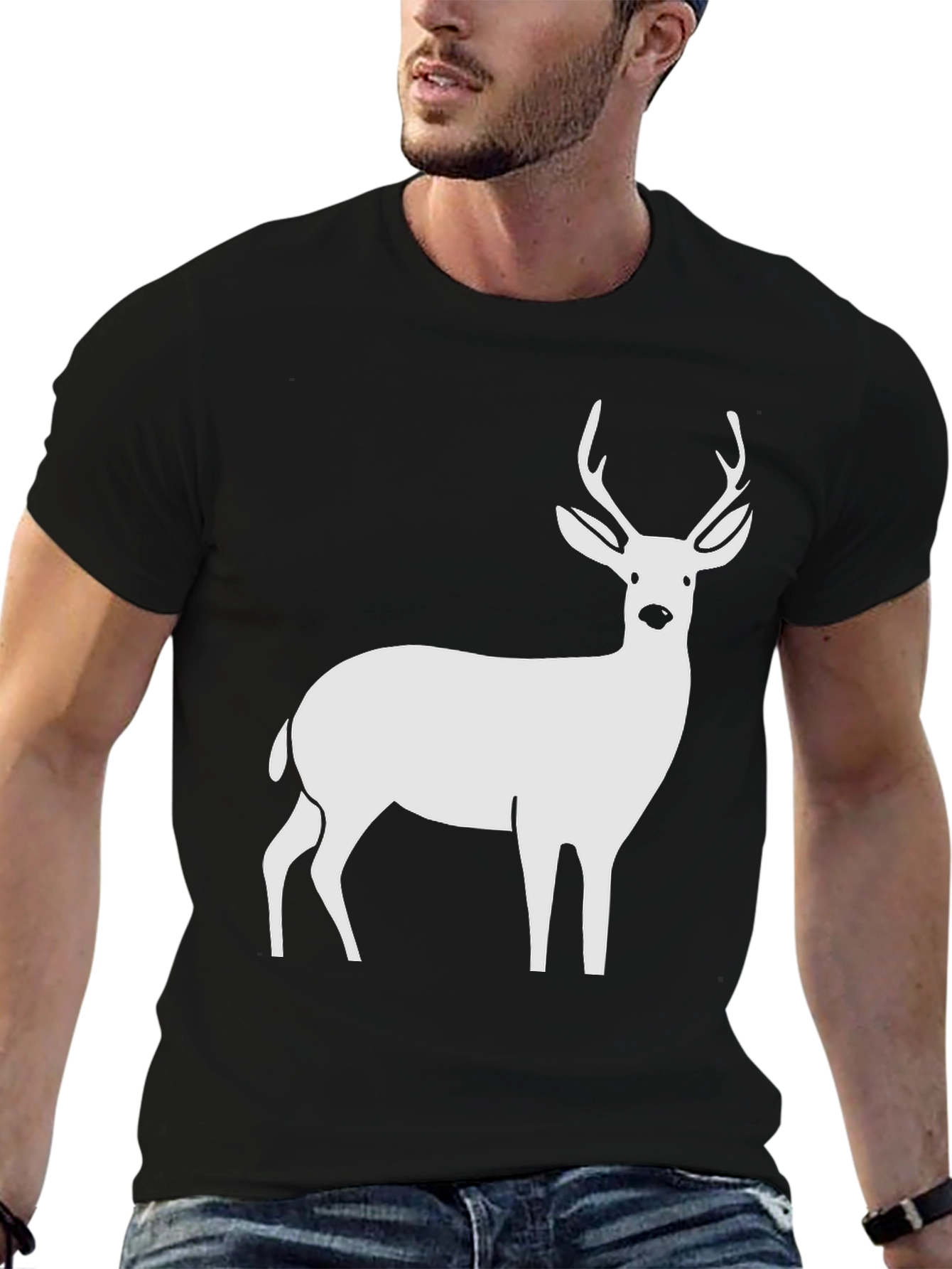 Black Deer Graphic Tee - Black Cotton T-Shirt view 6