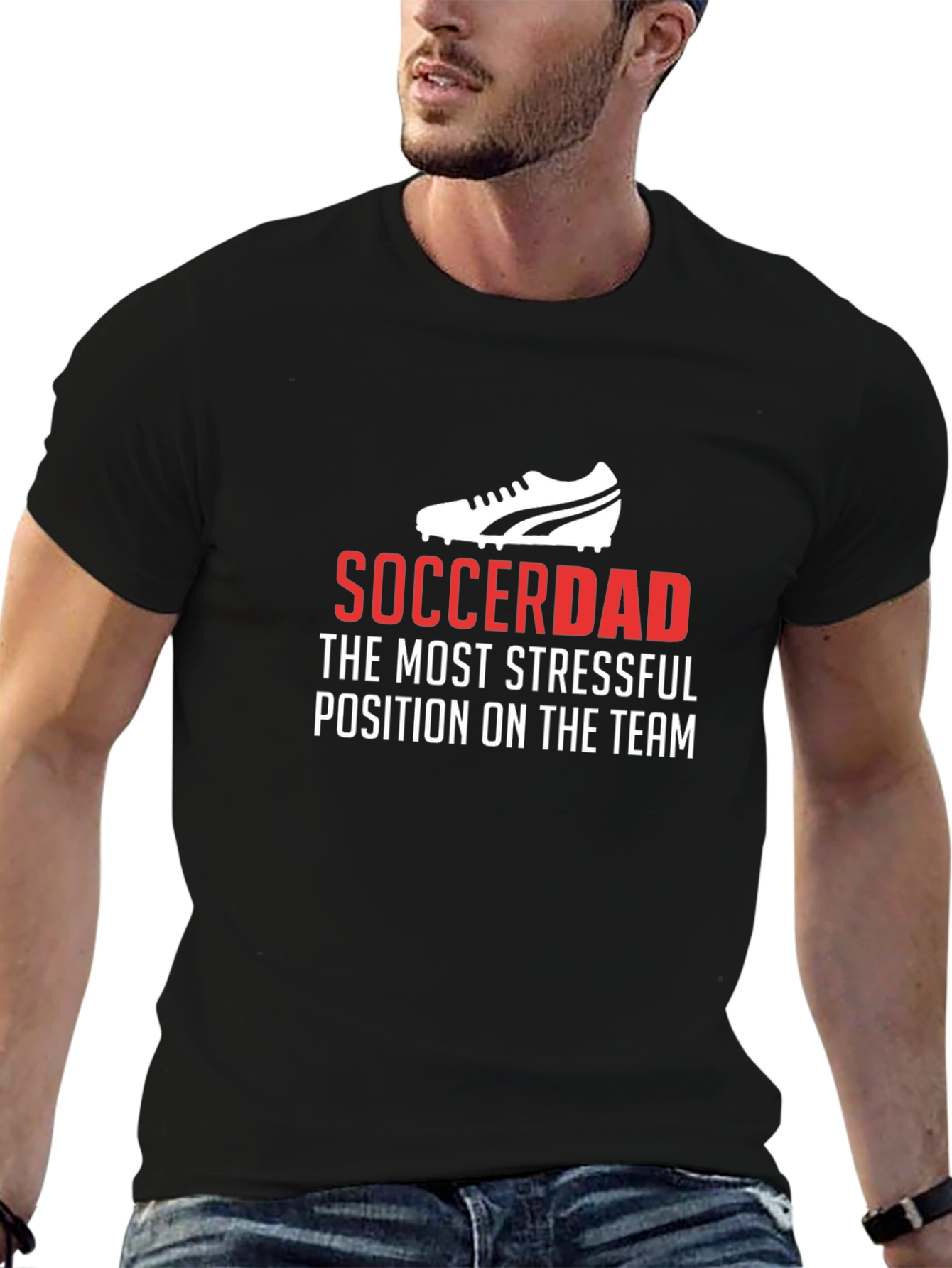 Black Soccer Dad Stressful Position T-Shirt view 6