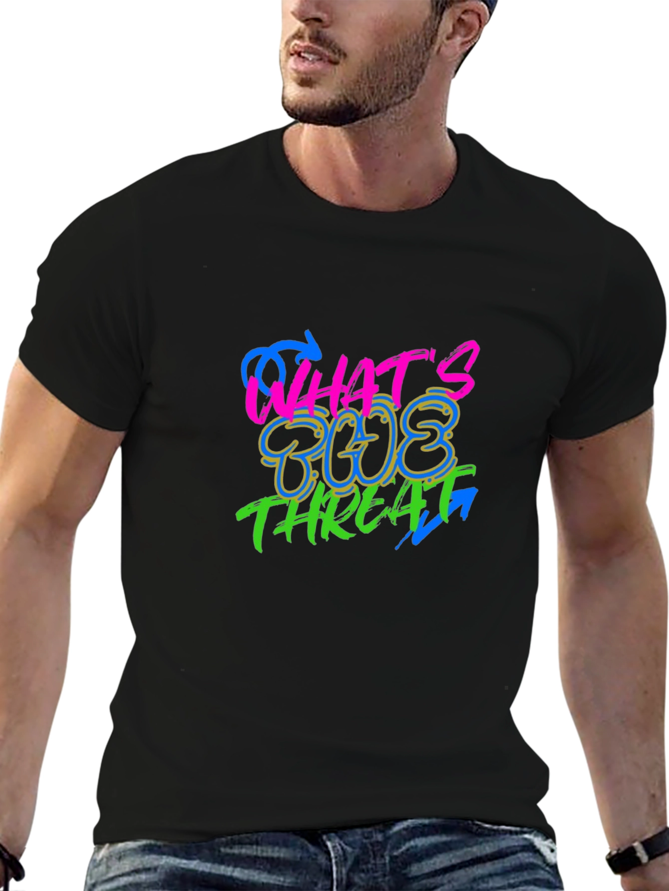 Black What's The Threat Graphic Black T-Shirt view 6