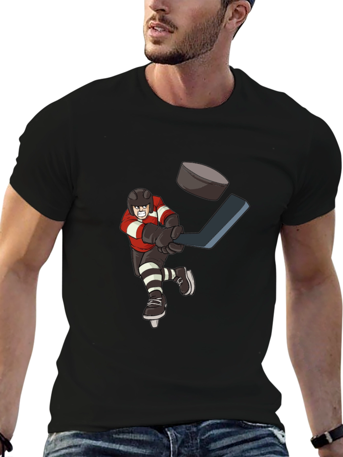Black Hockey Player T-Shirt view 6