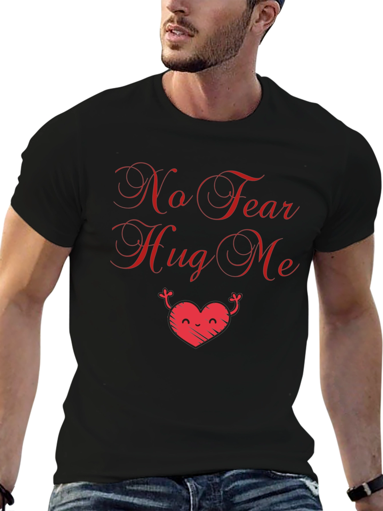 Black No Fear Hug Me Graphic Tee - Black view 6