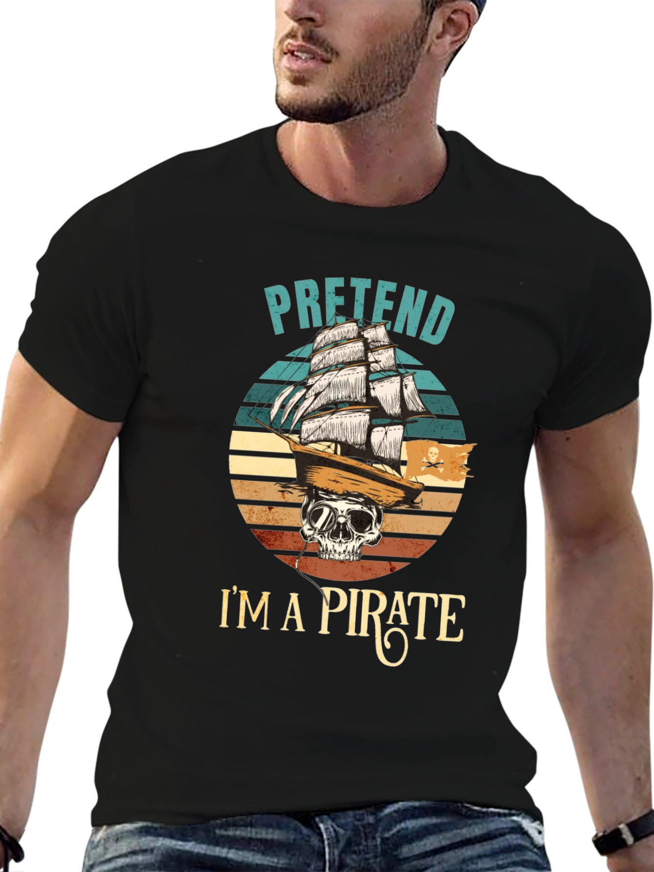 Black Pretend I'm A Pirate T-Shirt - Skull & Ship Graphic Tee view 6