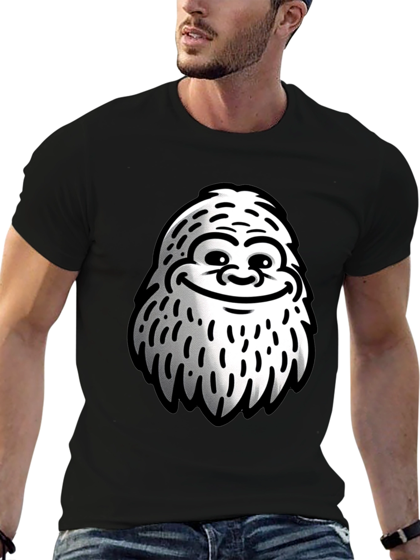 Black Funny Yeti Graphic T-Shirt - Black Cotton Tee view 6