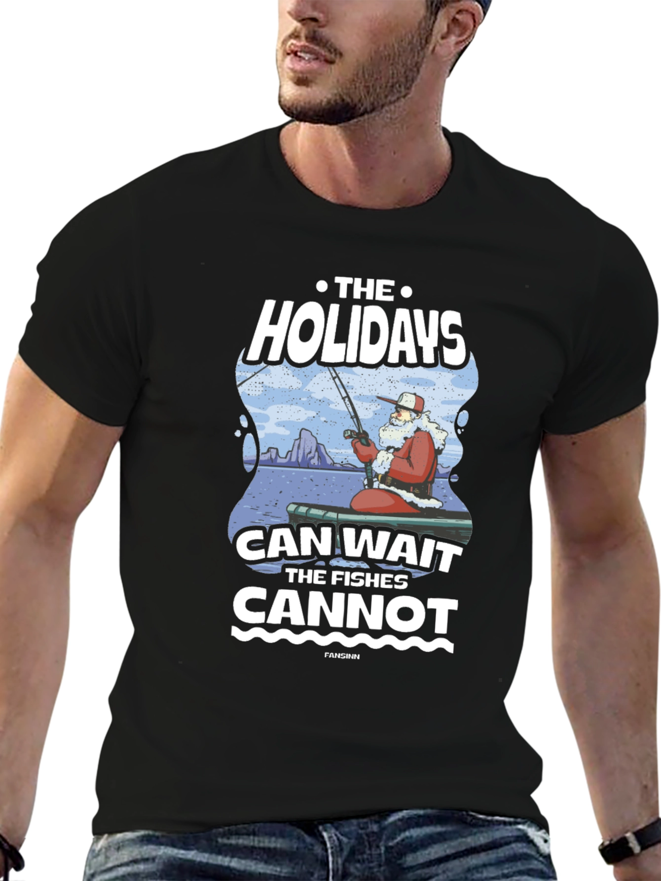 Black Holiday Fishing Graphic T-Shirt view 6