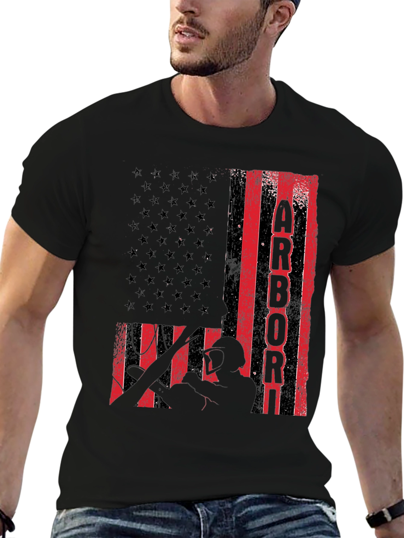 Black American Arborist Flag T-Shirt view 6