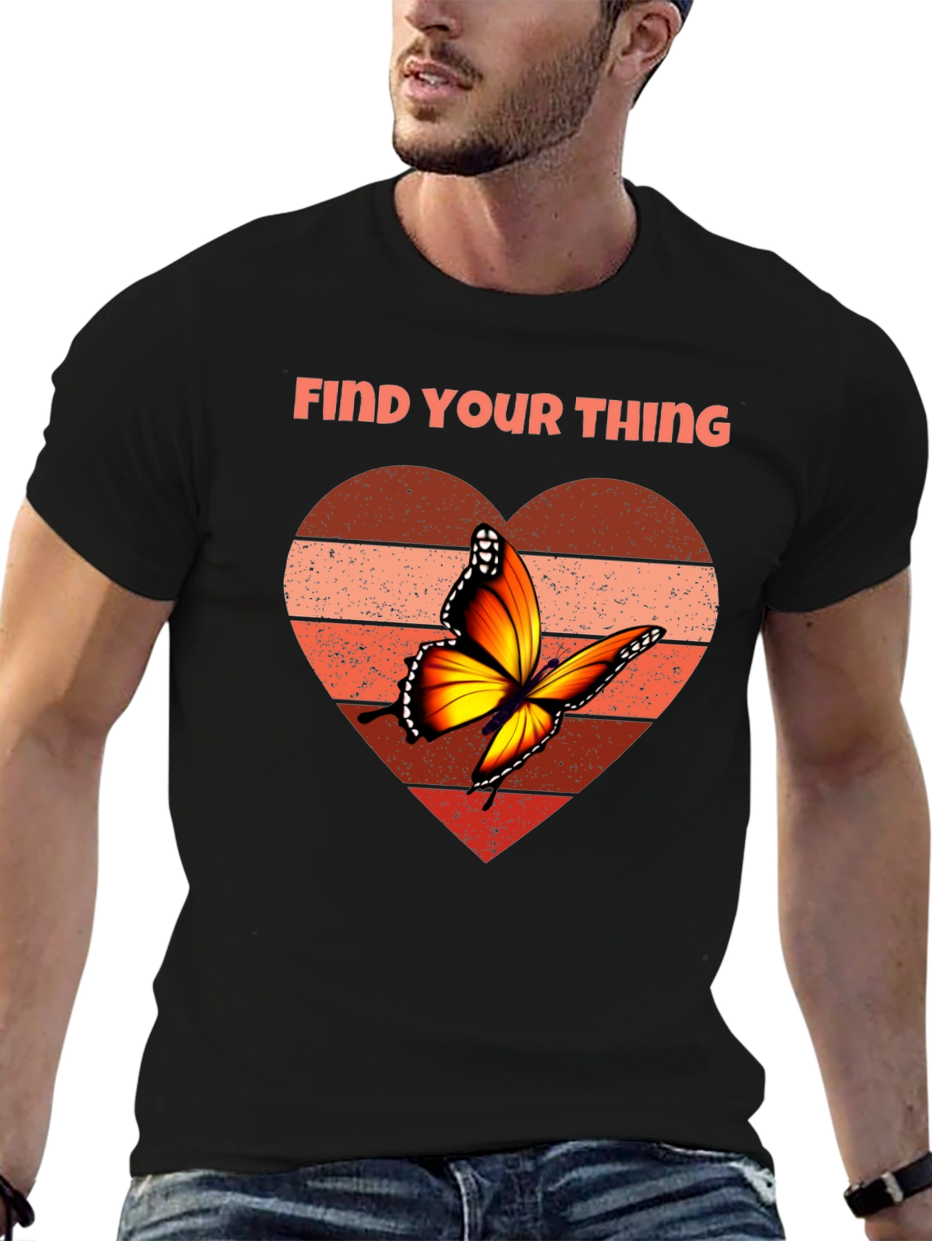 Black Find Your Thing Butterfly Heart Graphic Tee - Black view 6