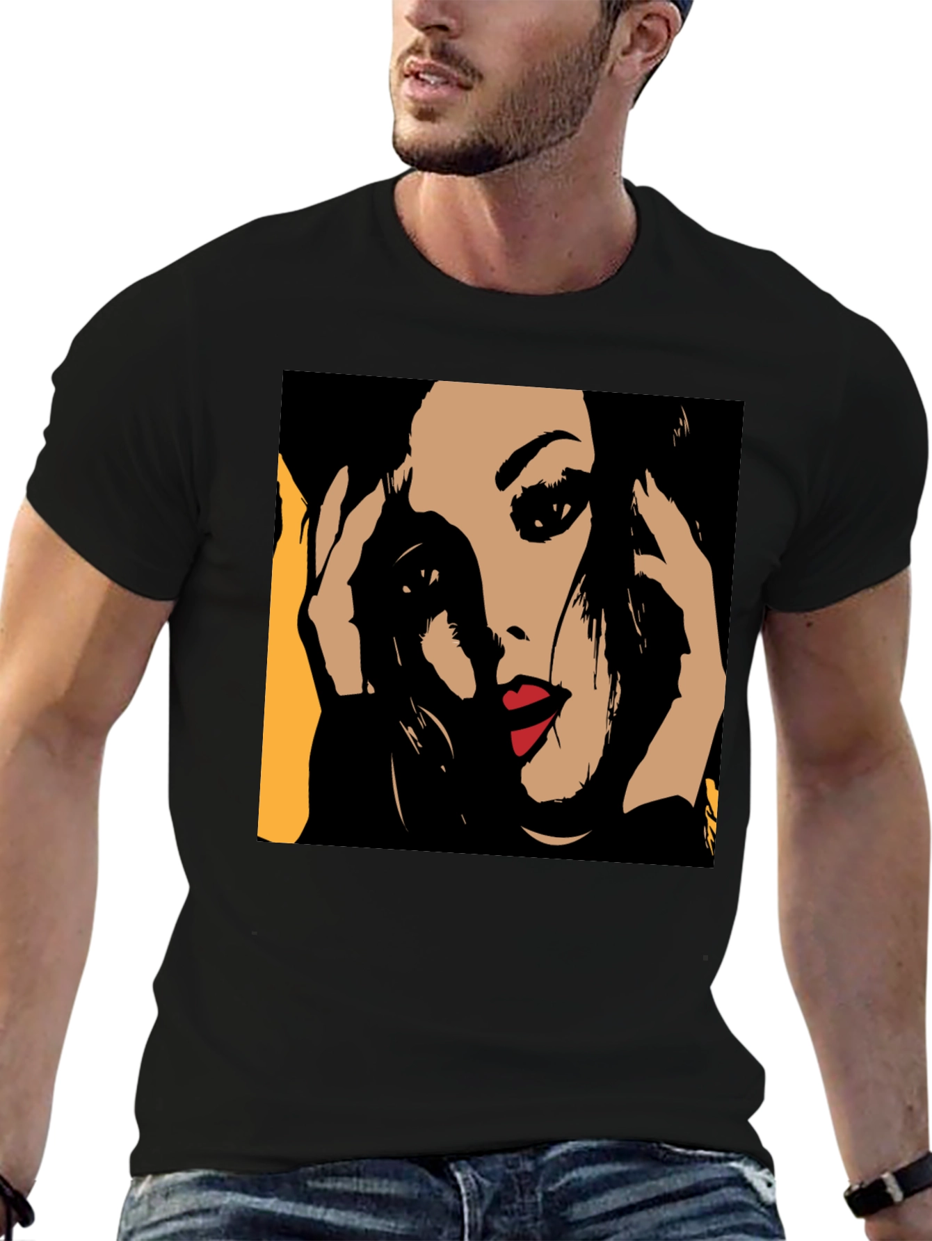 Black Pop Art Woman Graphic Black T-Shirt view 6