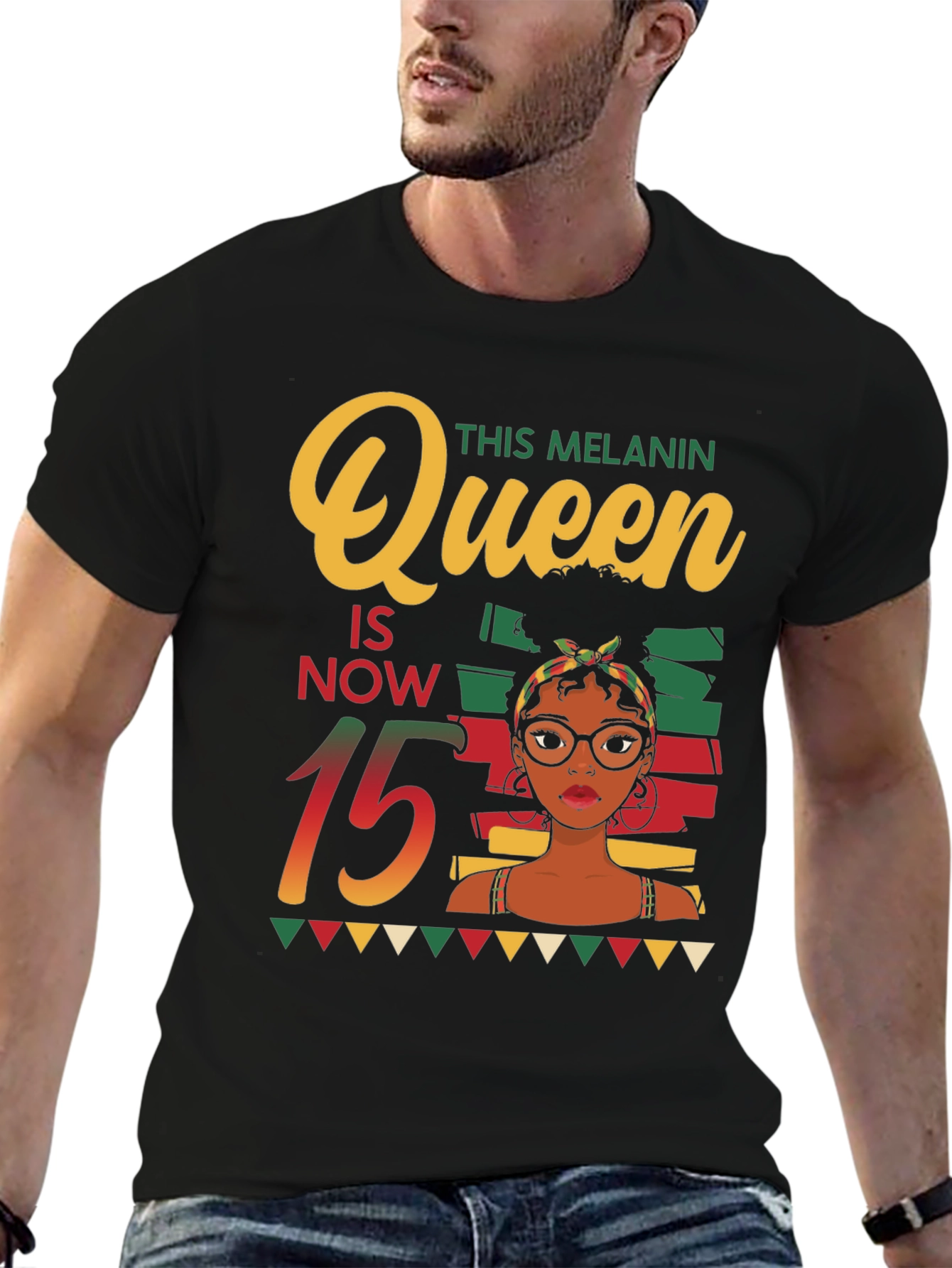 Melanin Queen 15th Birthday Black T-Shirt - 6