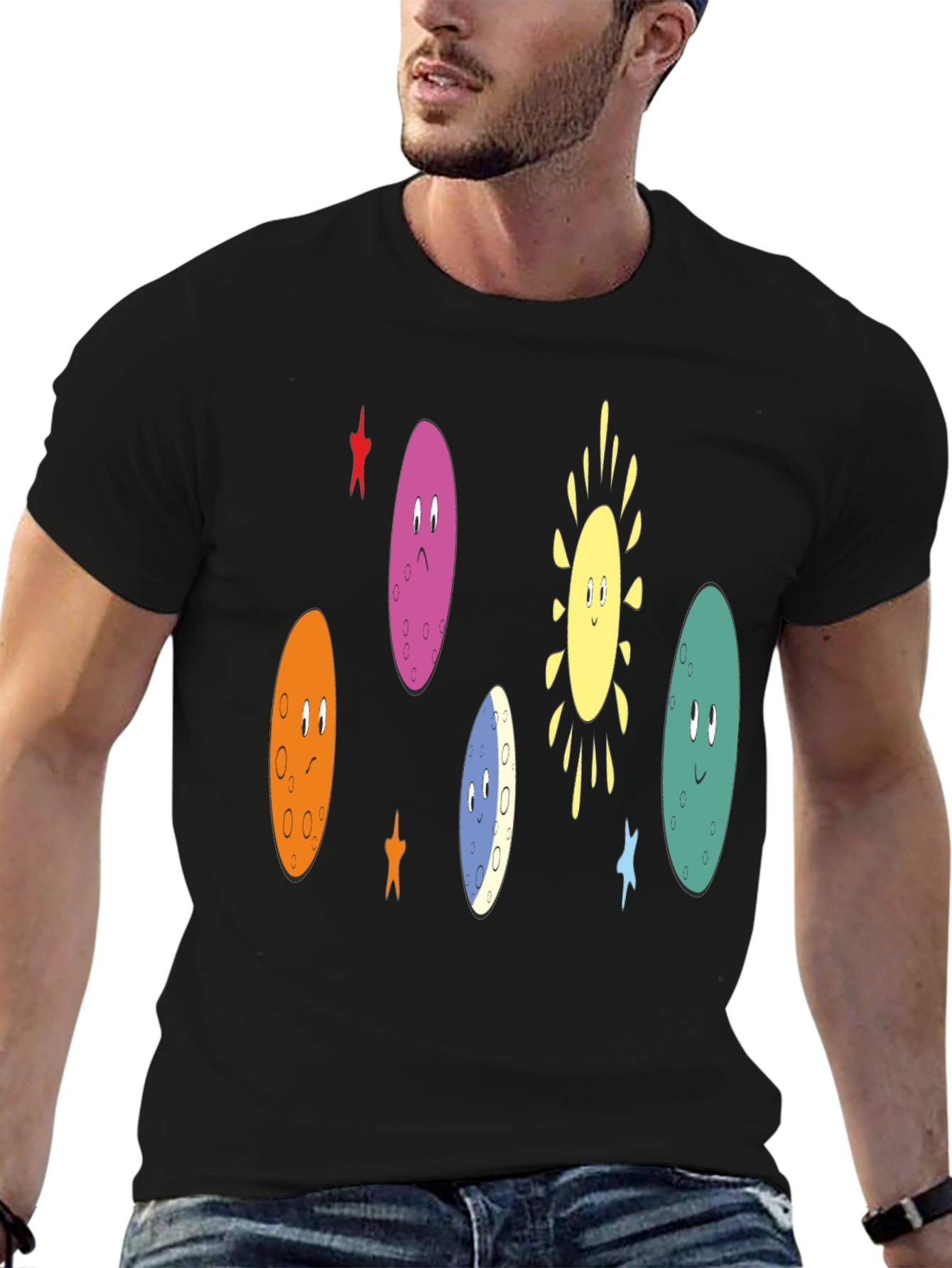 Black Cartoon Planet Crew Black T-Shirt view 6