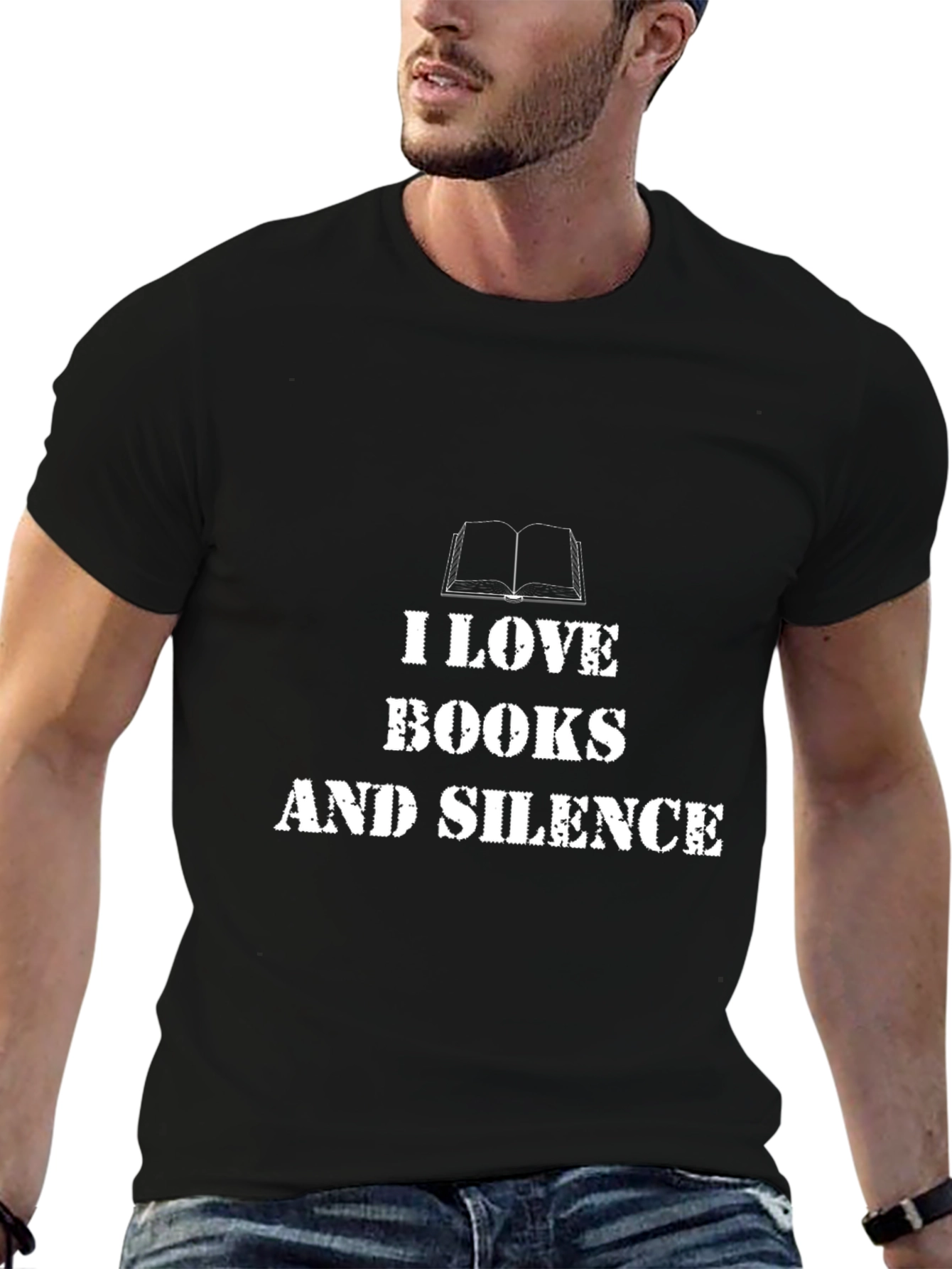 Black I Love Books and Silence Graphic T-Shirt view 6