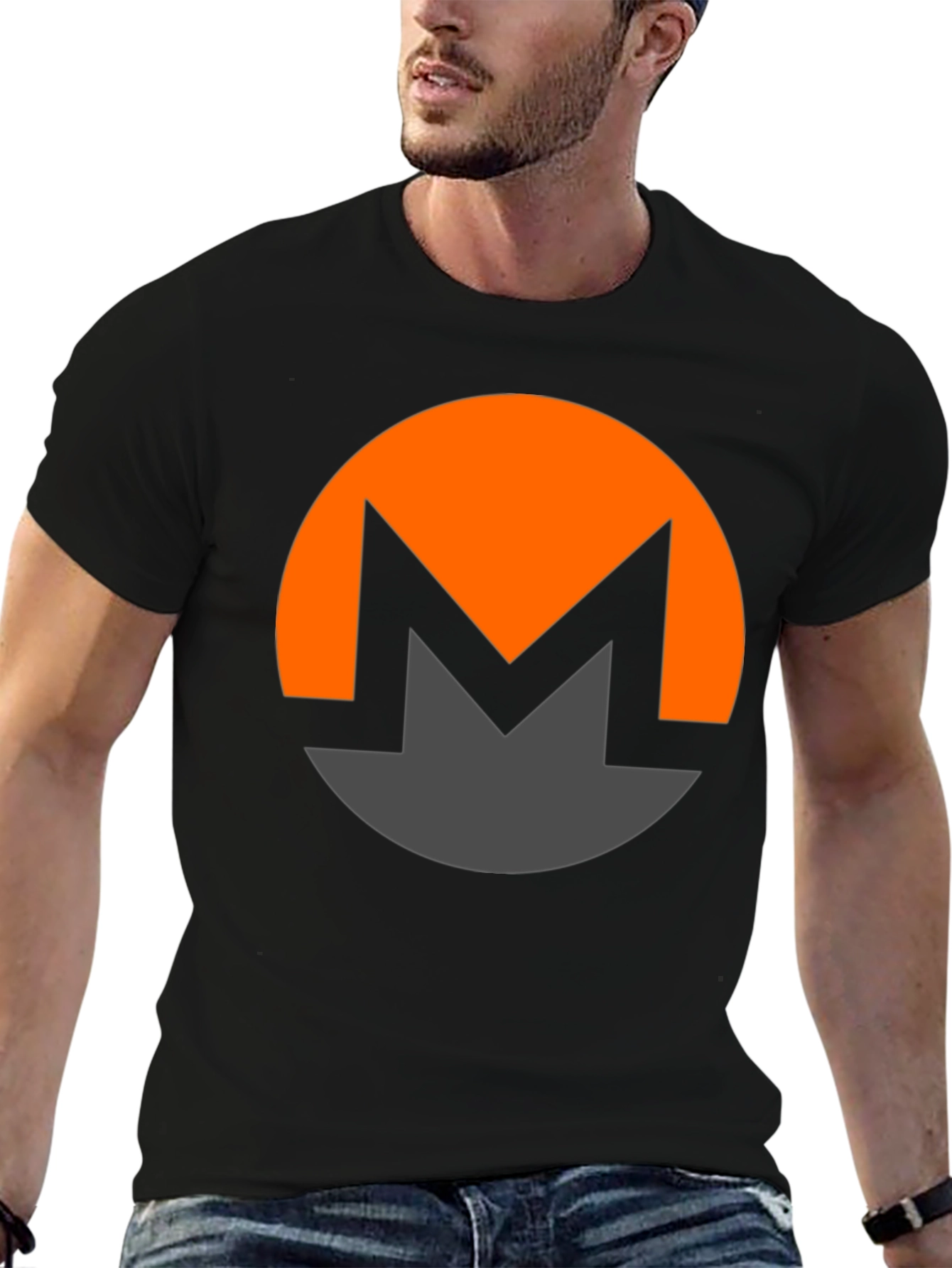 Black Monero Crypto Logo Black T-Shirt view 6