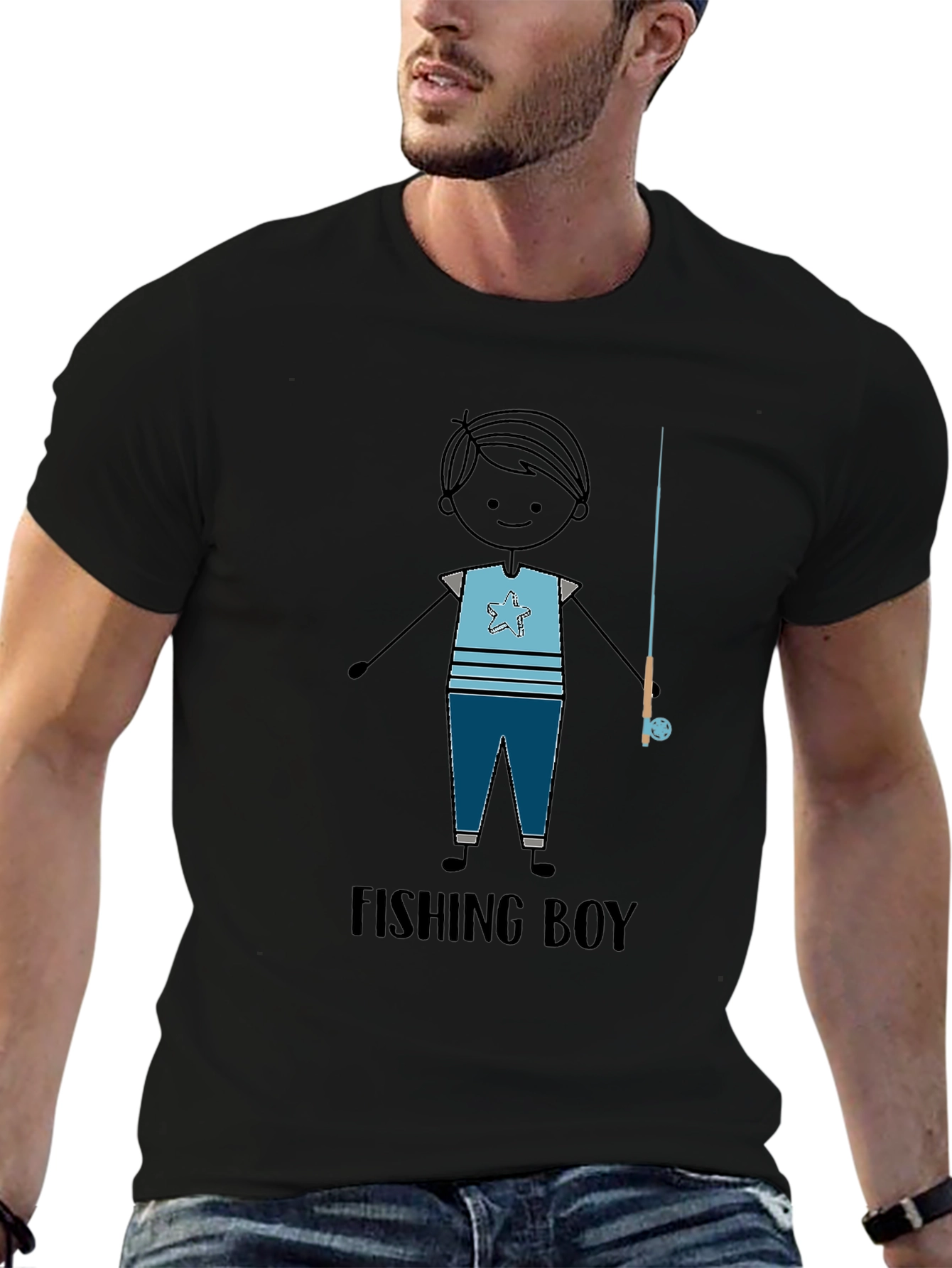 Black Fishing Boy Graphic Tee - Black T-Shirt view 6