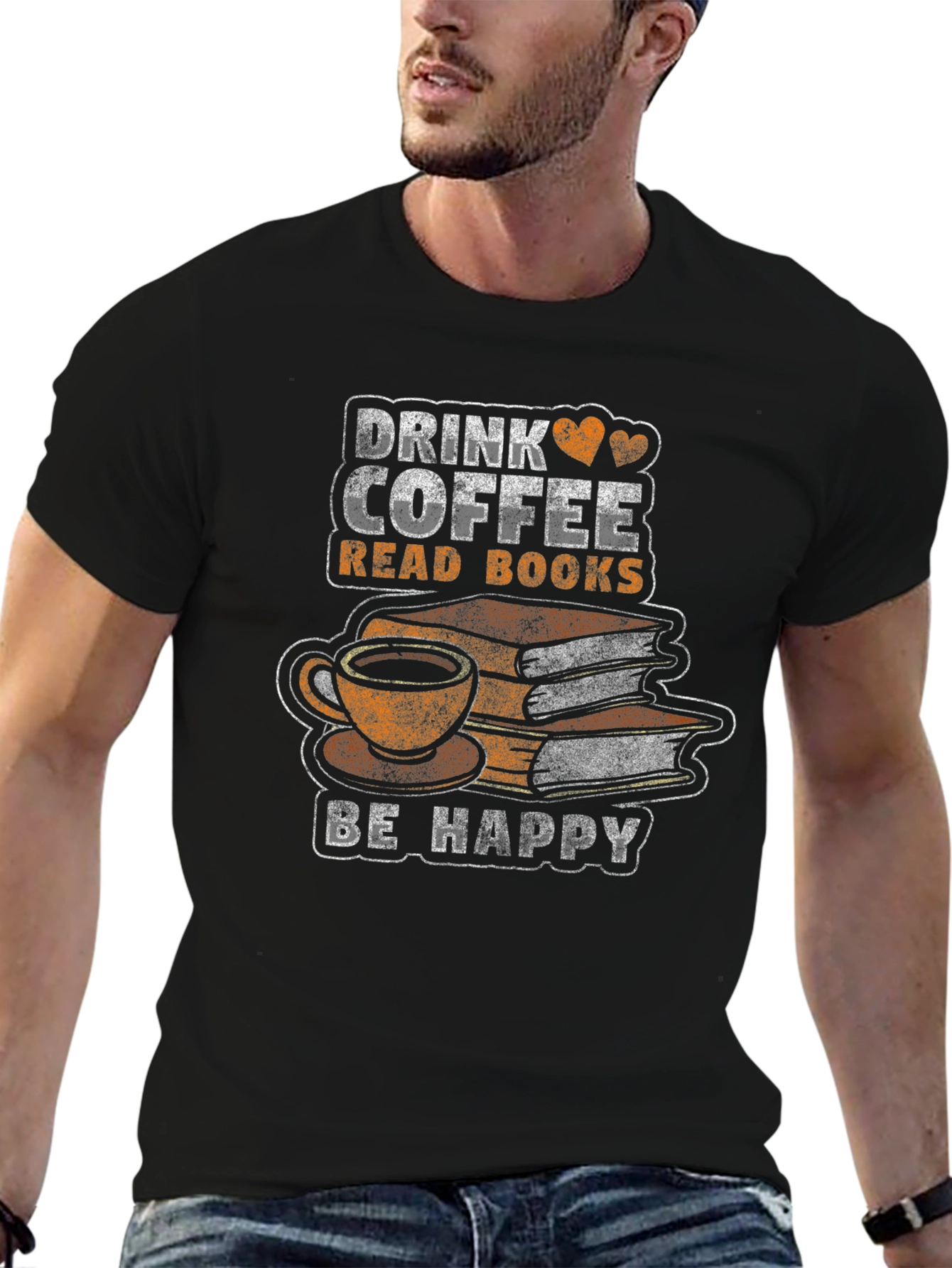 Black Drink Coffee Read Books T-Shirt - Be Happy view 6