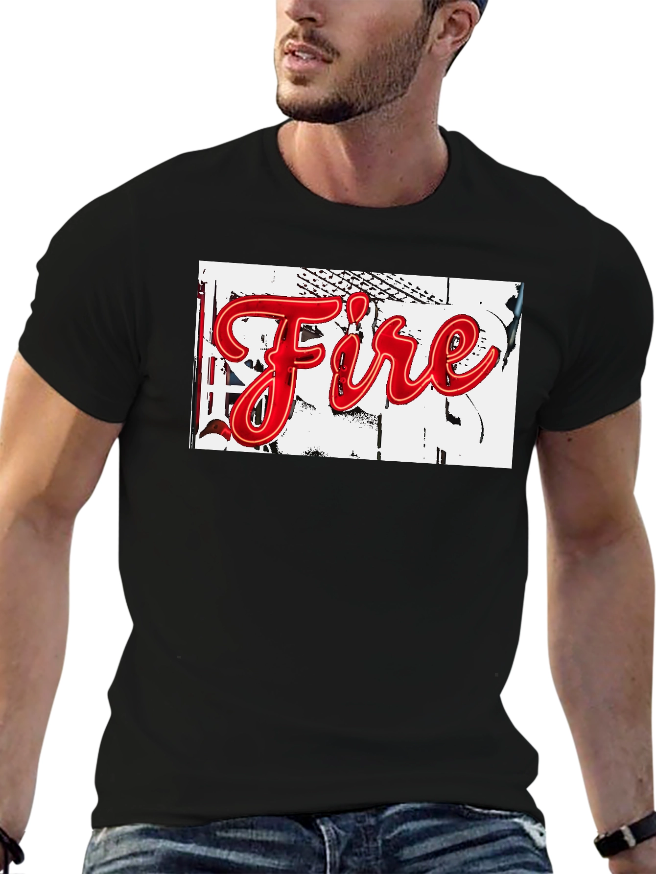Black "Fire" Graphic Print Black T-Shirt view 6
