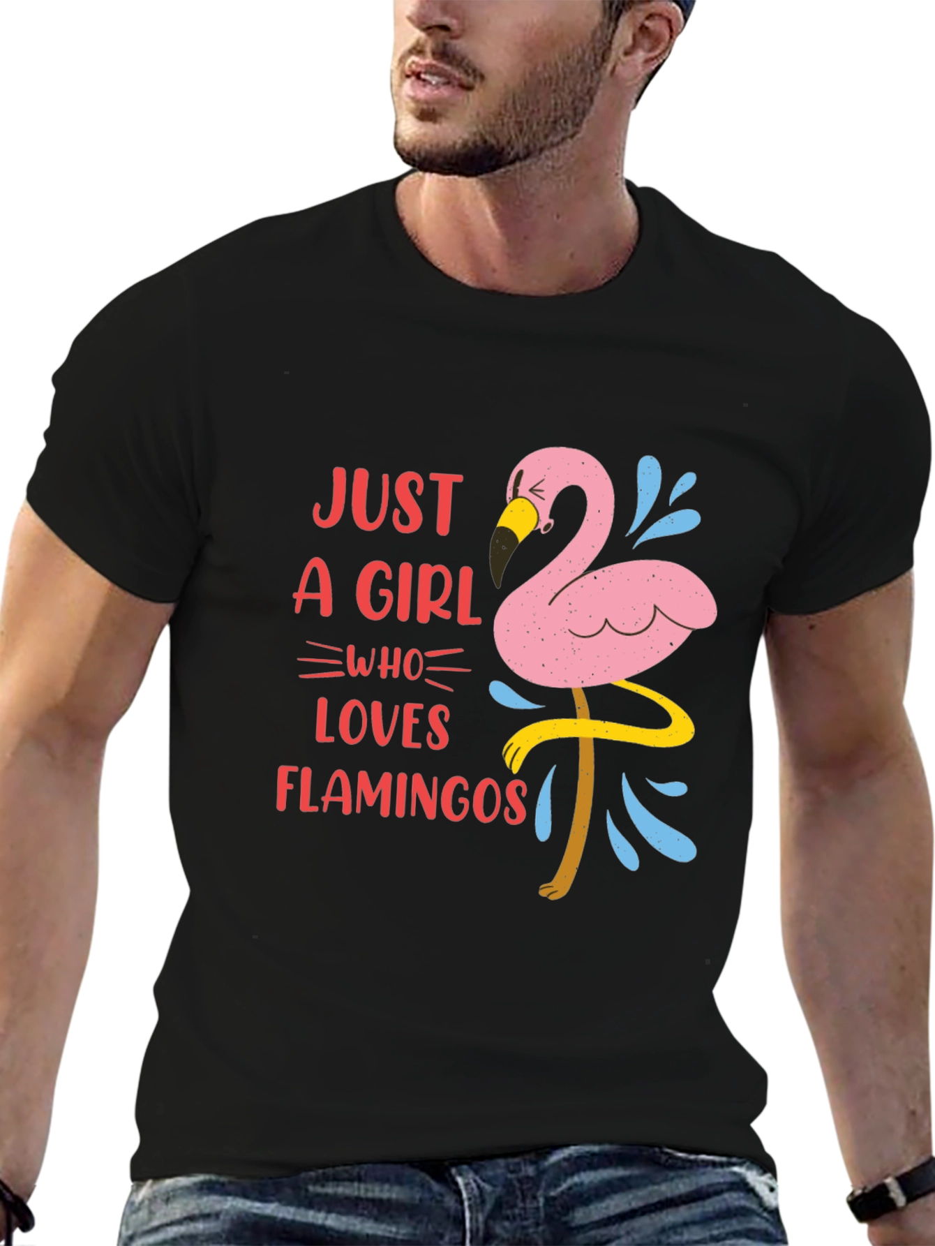 Black Just A Girl Who Loves Flamingos Graphic T-Shirt view 6