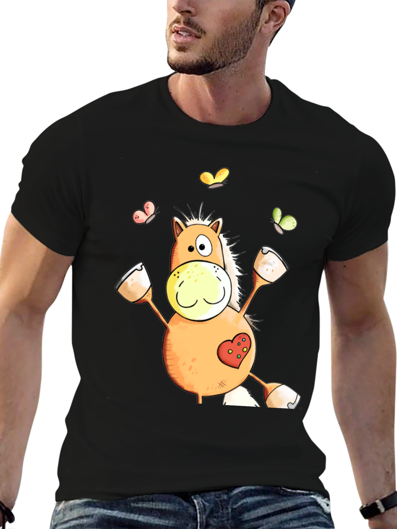 Black Horse Cartoon Graphic Black T-Shirt view 6