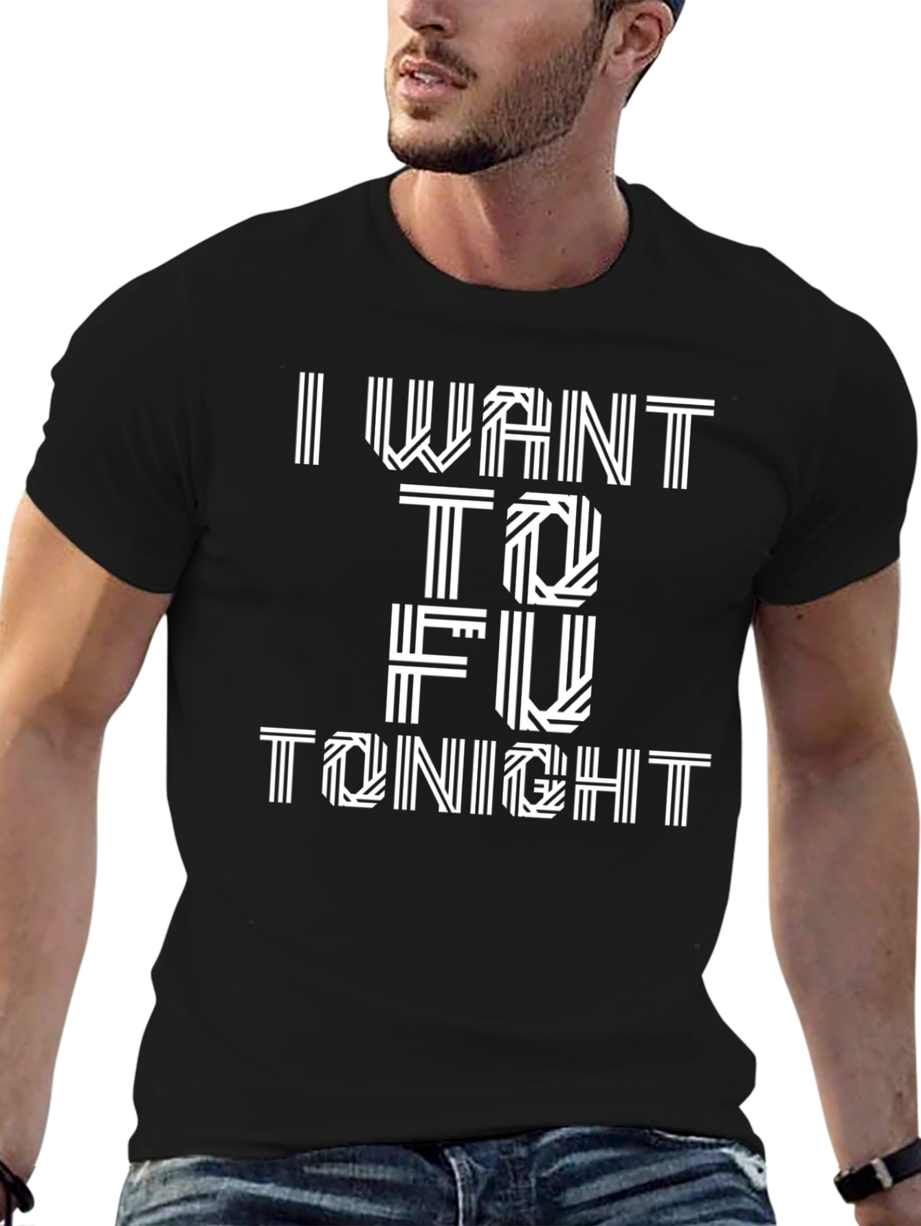 Black I Want To Fu Tonight Men's Black Graphic T-Shirt view 6
