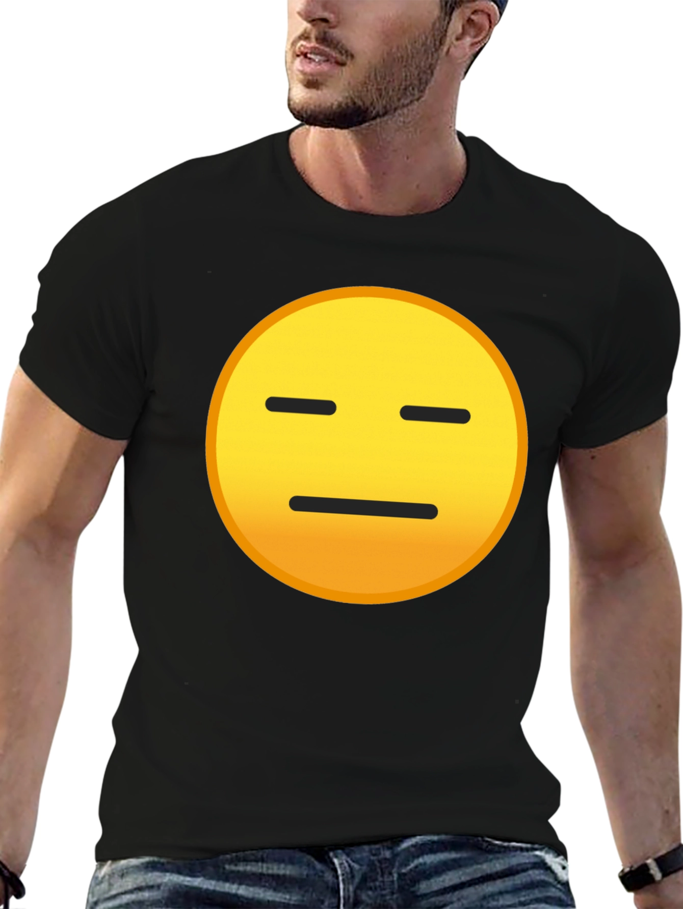 Black Expressionless Emoji Graphic Tee - Black Cotton Blend view 6