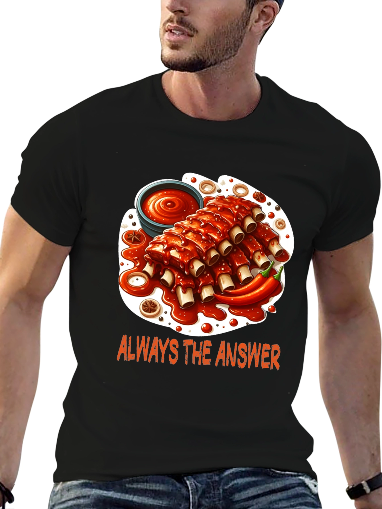 Black Ribs Graphic T-Shirt - Always the Answer view 6