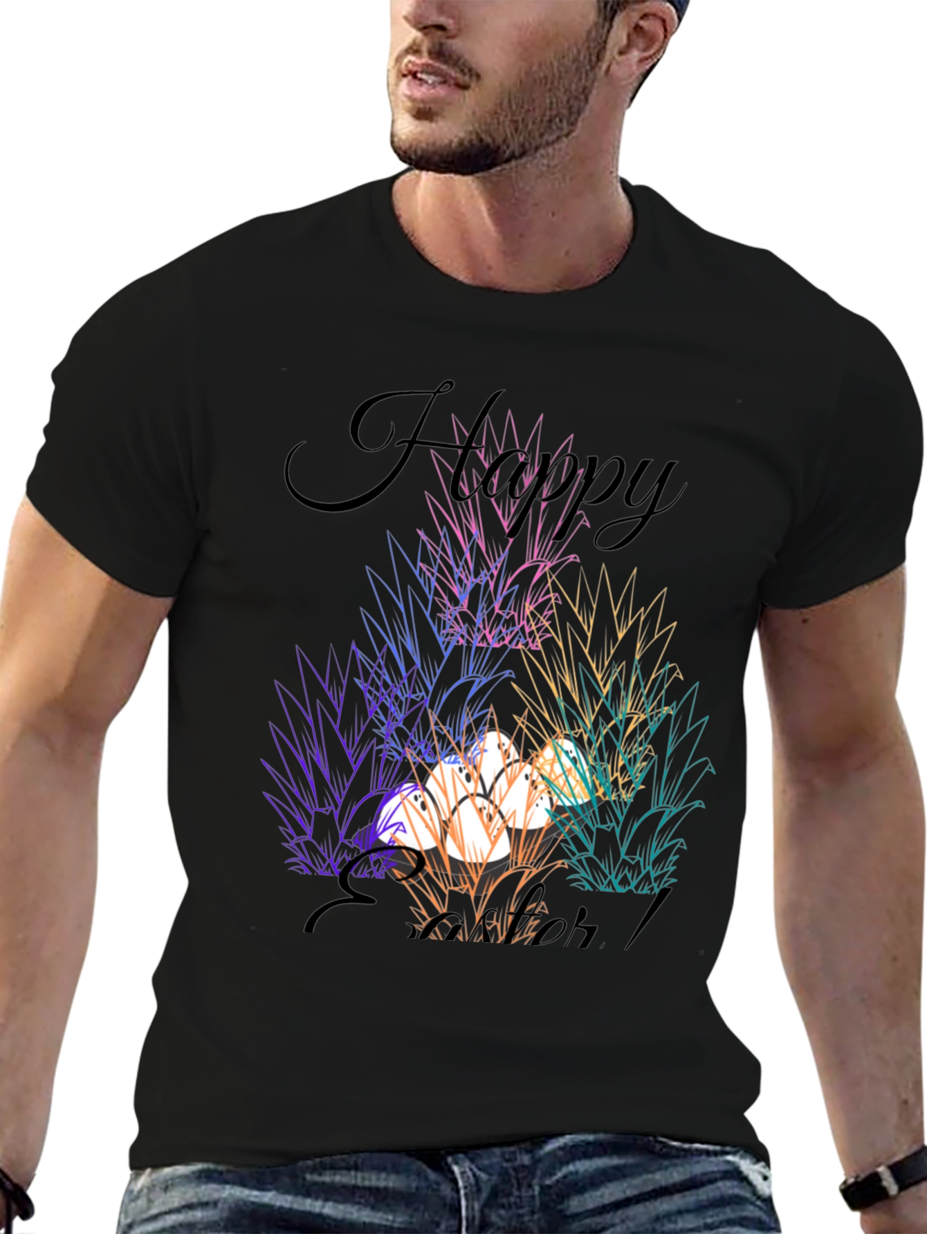 Camiseta Negra "Felices Pascuas" Estampada